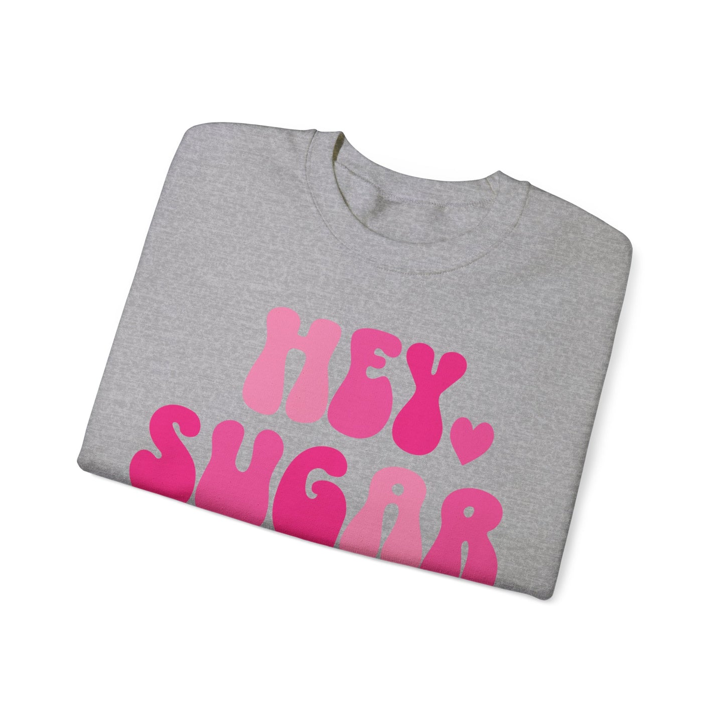 Hey Sugar heart sweatshirt, Valentines Day, sleeve prints hearts, bright pink, gift for her, Valentines sweatshirt, Cute, Trendy