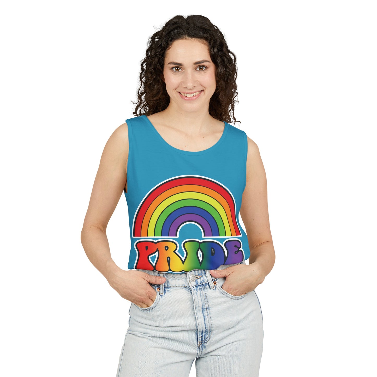 Pride Rainbow Unisex Garment-Dyed Tank Top, Pride, love is love, pride tank, rainbow tank top, show your pride, pride month, gift, lgbtq+, love tank