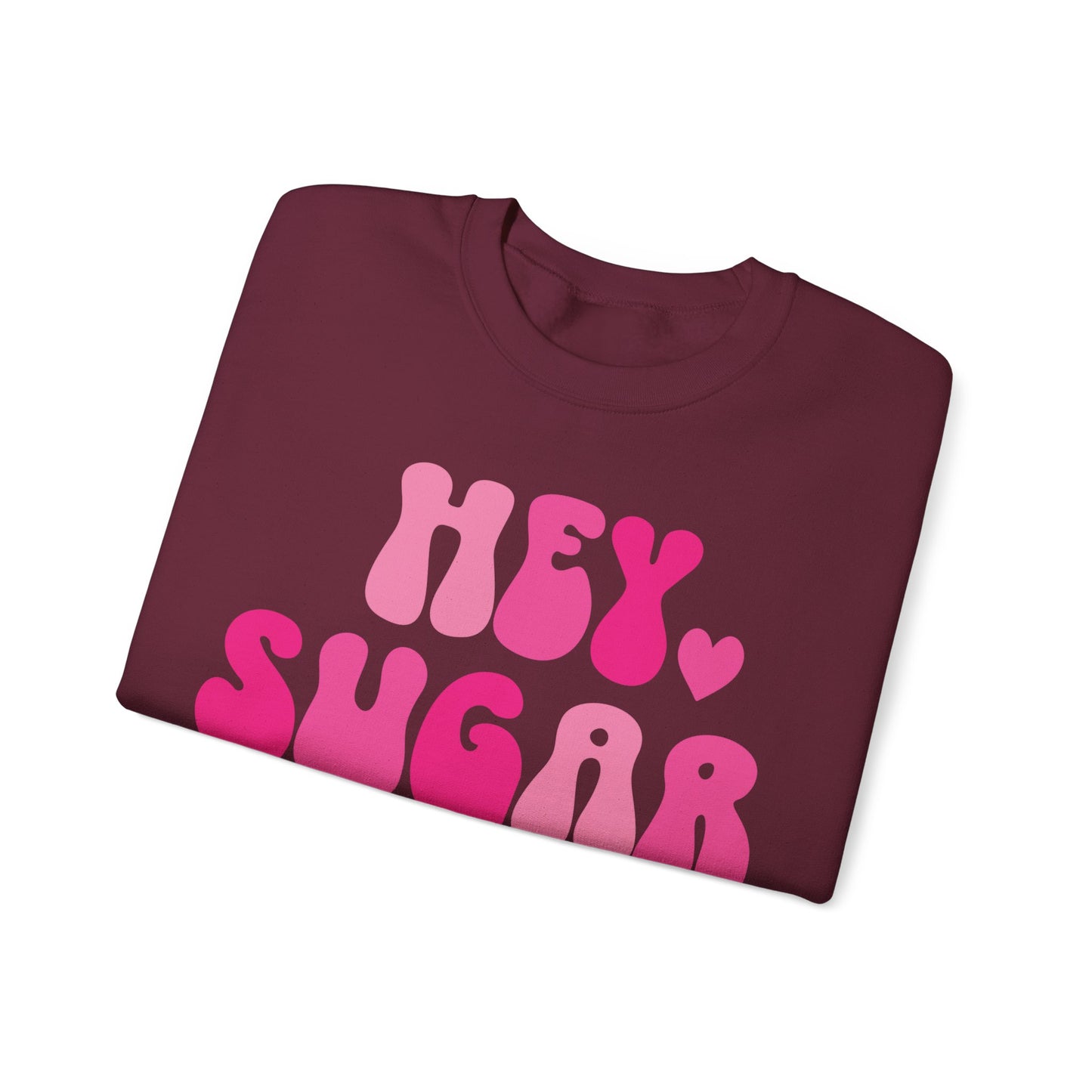 Hey Sugar heart sweatshirt, Valentines Day, sleeve prints hearts, bright pink, gift for her, Valentines sweatshirt, Cute, Trendy