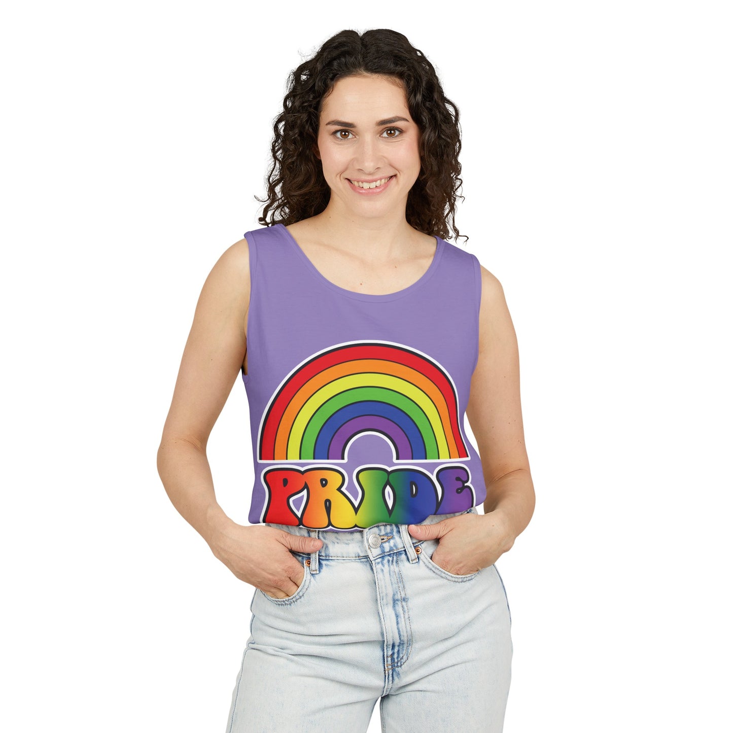 Pride Rainbow Unisex Garment-Dyed Tank Top, Pride, love is love, pride tank, rainbow tank top, show your pride, pride month, gift, lgbtq+, love tank