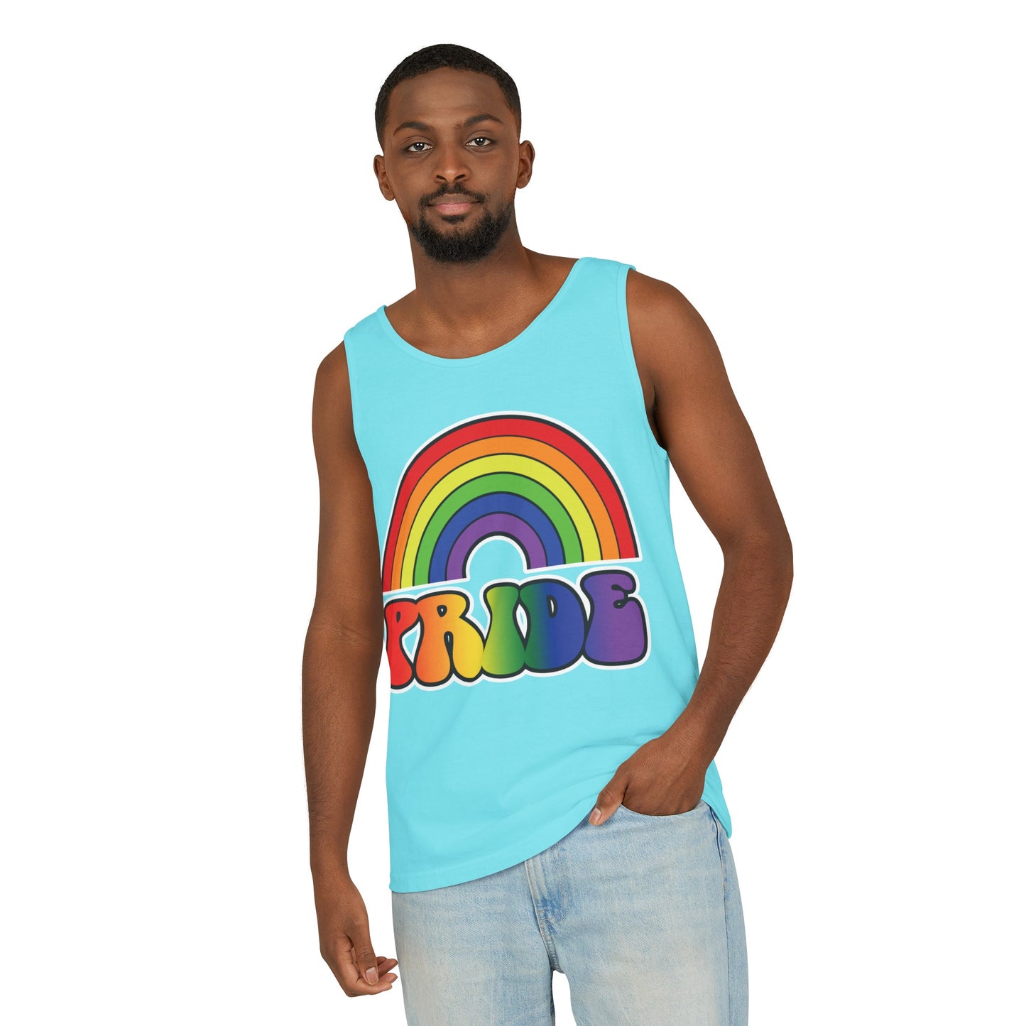 Pride Rainbow Unisex Garment-Dyed Tank Top, Pride, love is love, pride tank, rainbow tank top, show your pride, pride month, gift, lgbtq+, love tank