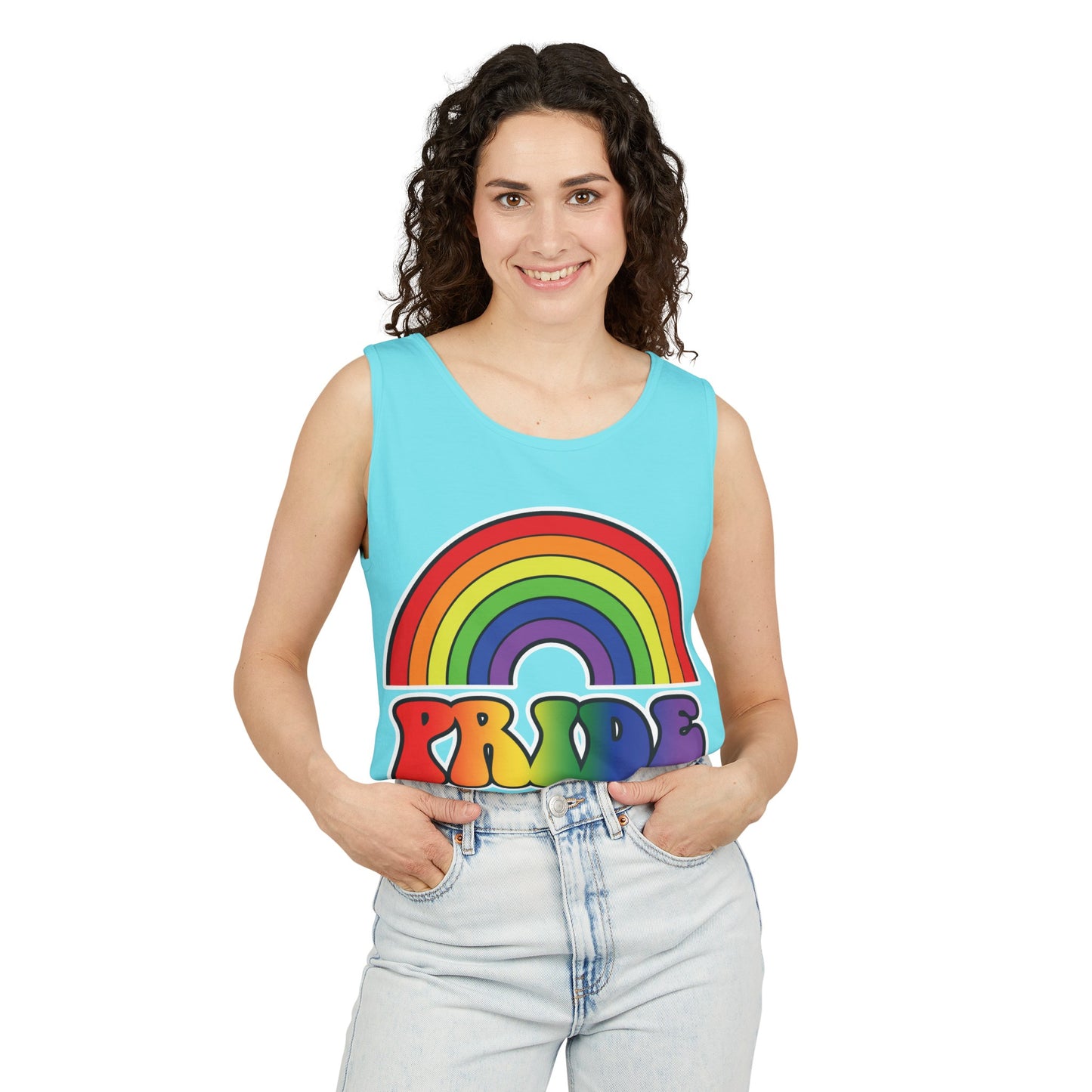 Pride Rainbow Unisex Garment-Dyed Tank Top, Pride, love is love, pride tank, rainbow tank top, show your pride, pride month, gift, lgbtq+, love tank