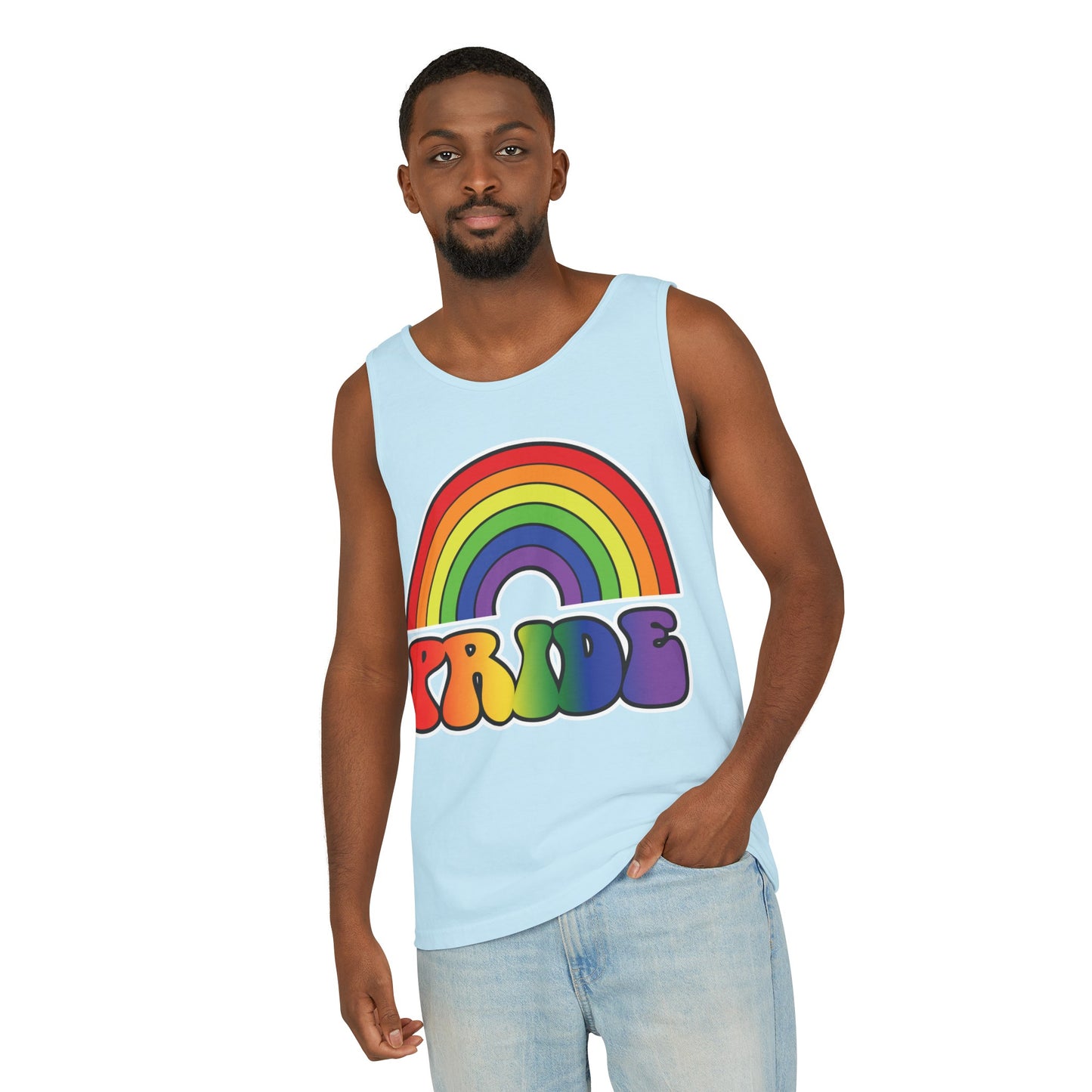 Pride Rainbow Unisex Garment-Dyed Tank Top, Pride, love is love, pride tank, rainbow tank top, show your pride, pride month, gift, lgbtq+, love tank