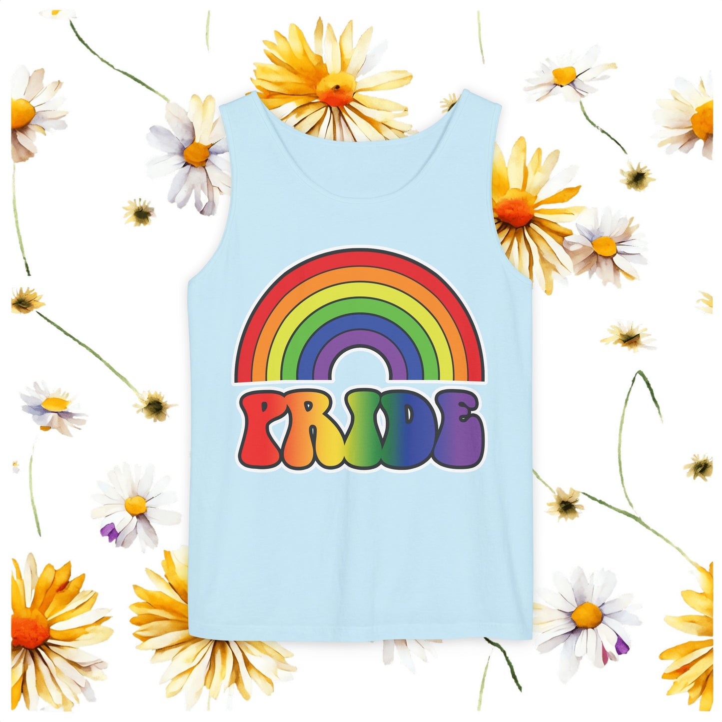 Pride Rainbow Unisex Garment-Dyed Tank Top, Pride, love is love, pride tank, rainbow tank top, show your pride, pride month, gift, lgbtq+, love tank