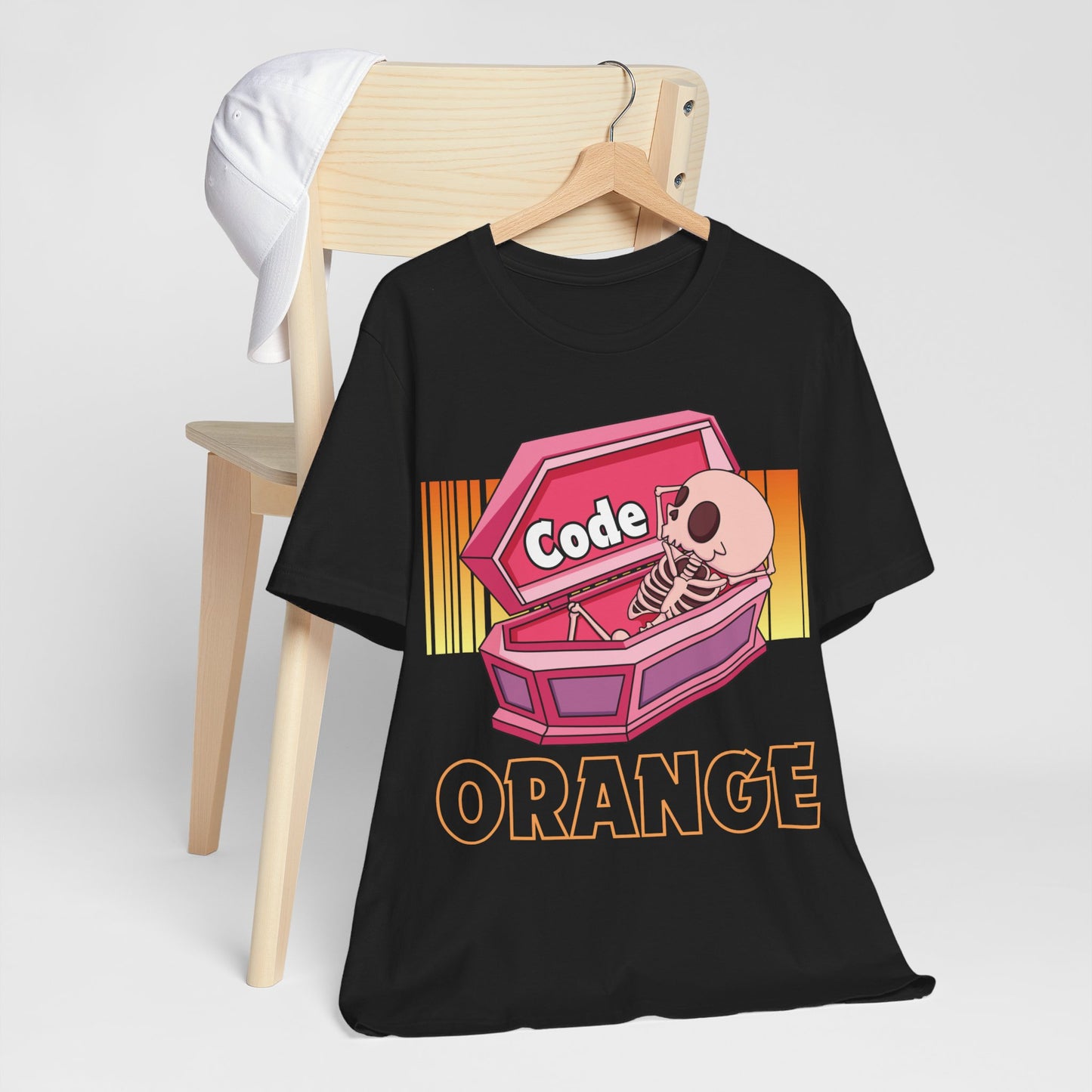 Code Orange Halloween Summerween Skeleton Coffin Orange Barcode Trending Summer Tee shirt T-shirt Halloween lover Goth Gothic Witchy Vibe