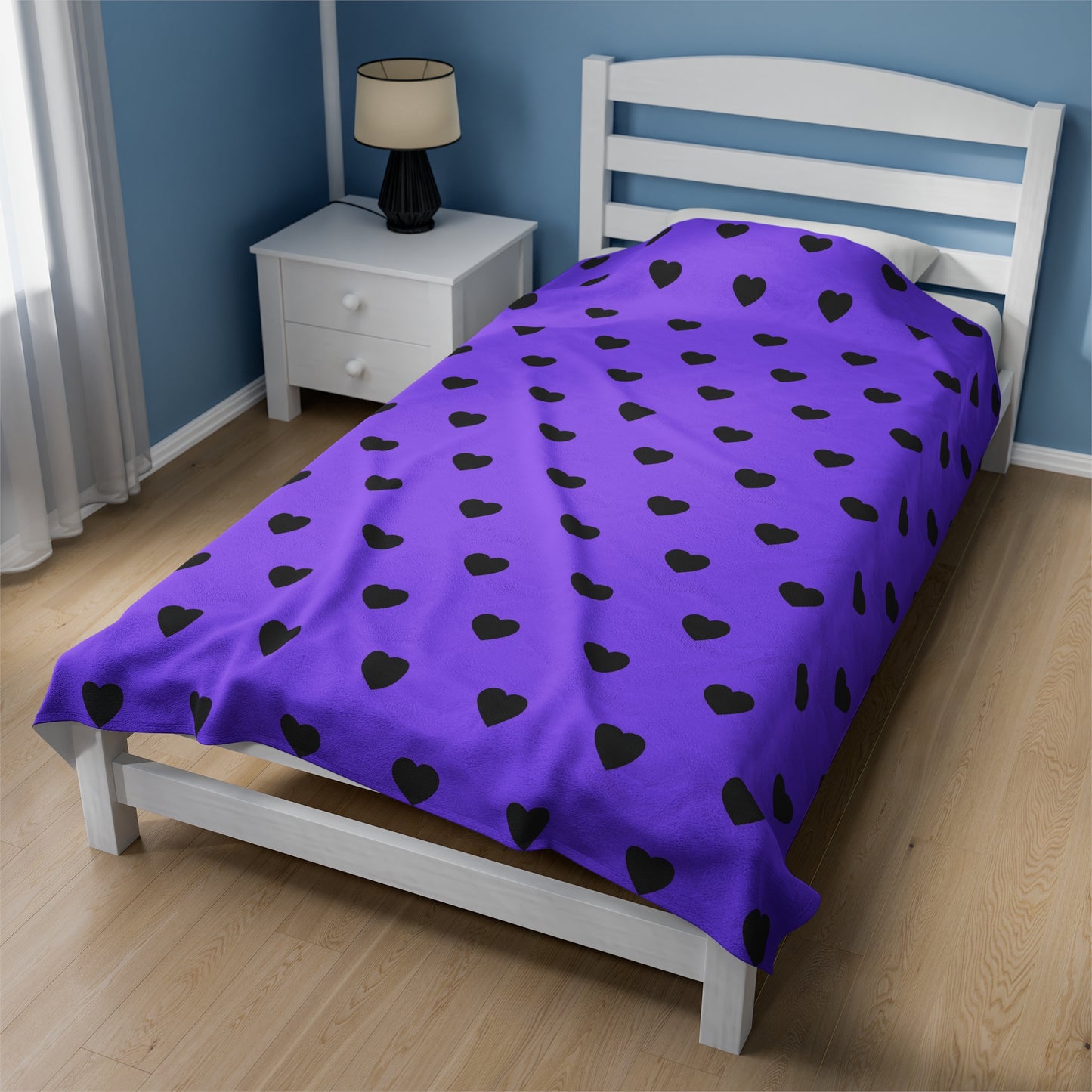 Purple and Black Heart Velveteen Plush Blanket