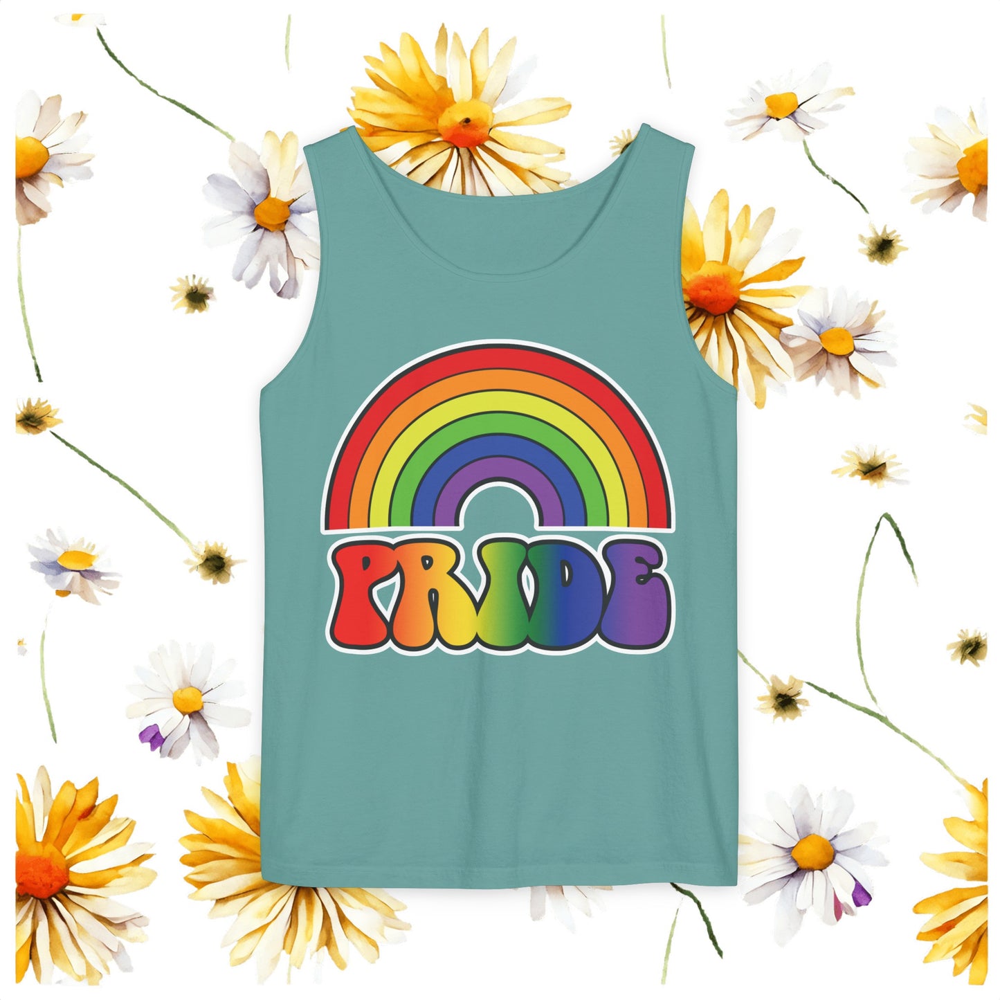 Pride Rainbow Unisex Garment-Dyed Tank Top, Pride, love is love, pride tank, rainbow tank top, show your pride, pride month, gift, lgbtq+, love tank