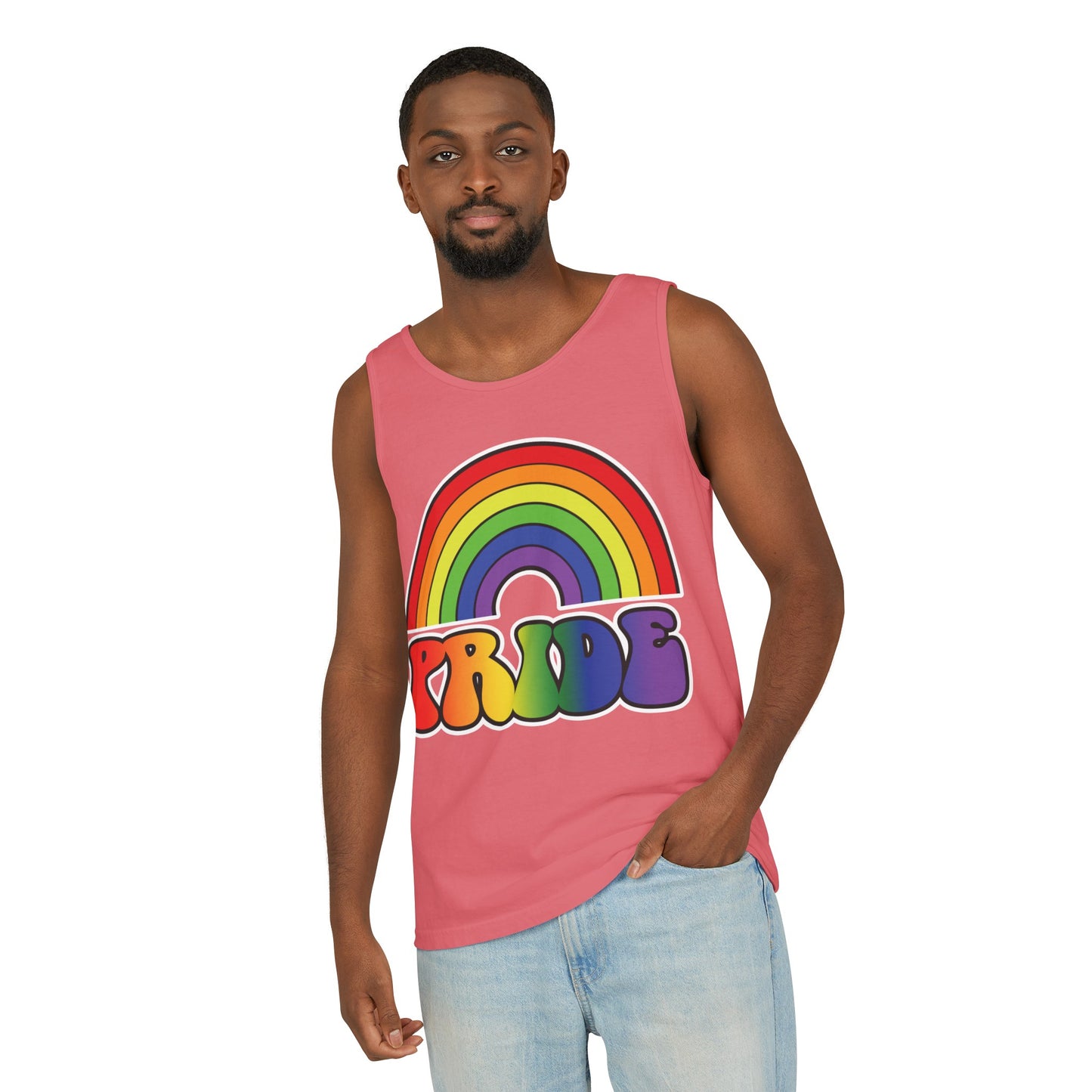 Pride Rainbow Unisex Garment-Dyed Tank Top, Pride, love is love, pride tank, rainbow tank top, show your pride, pride month, gift, lgbtq+, love tank