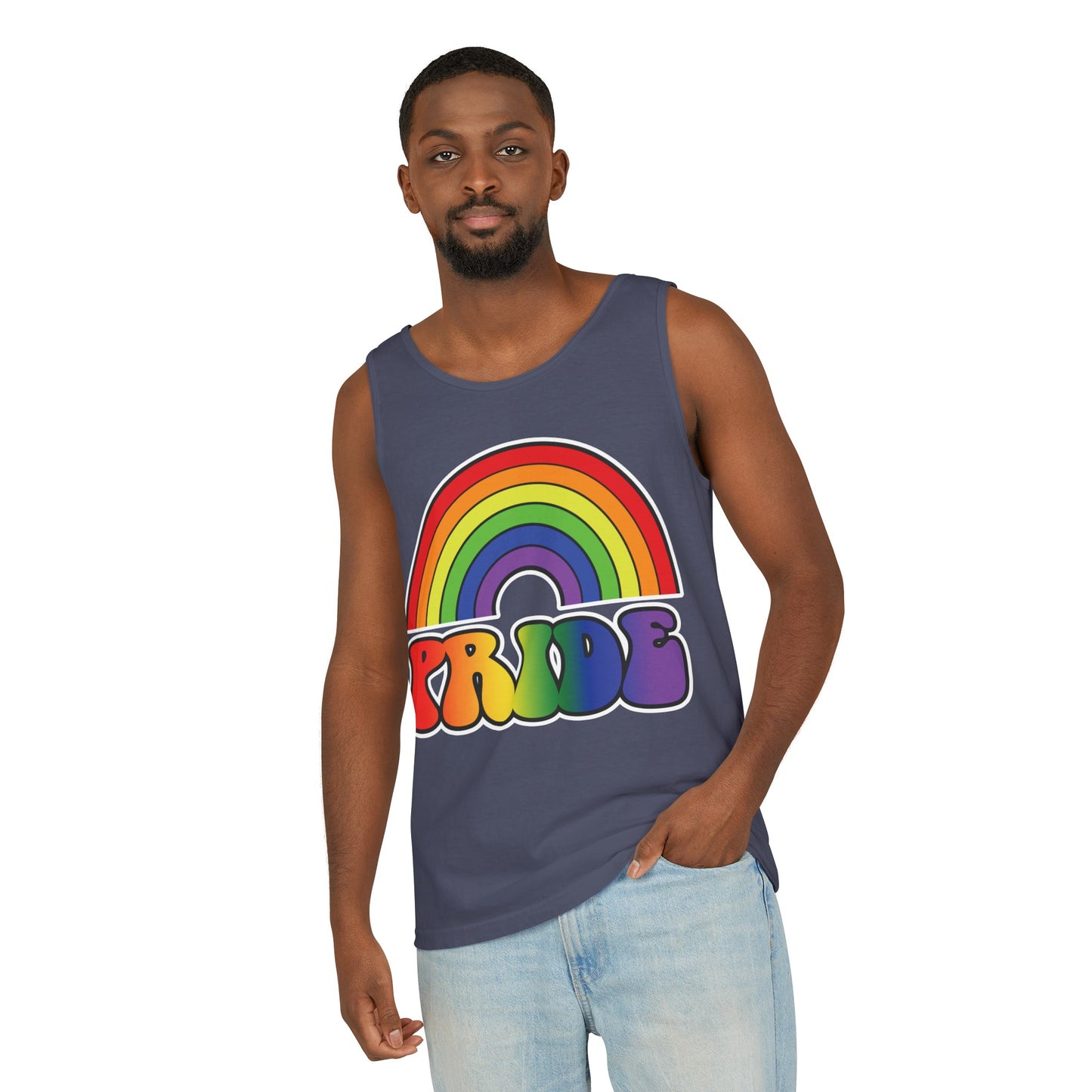 Pride Rainbow Unisex Garment-Dyed Tank Top, Pride, love is love, pride tank, rainbow tank top, show your pride, pride month, gift, lgbtq+, love tank