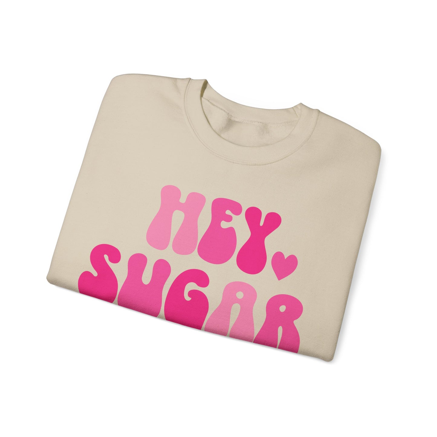 Hey Sugar heart sweatshirt, Valentines Day, sleeve prints hearts, bright pink, gift for her, Valentines sweatshirt, Cute, Trendy