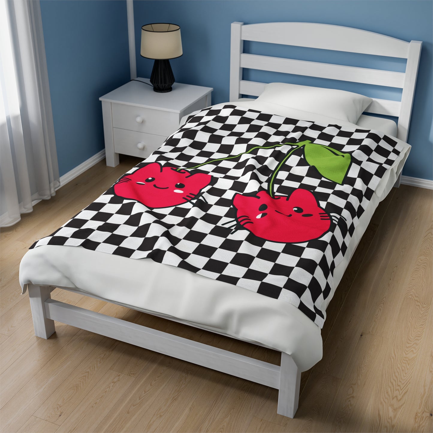 Cherry Cat Velveteen Plush Blanket