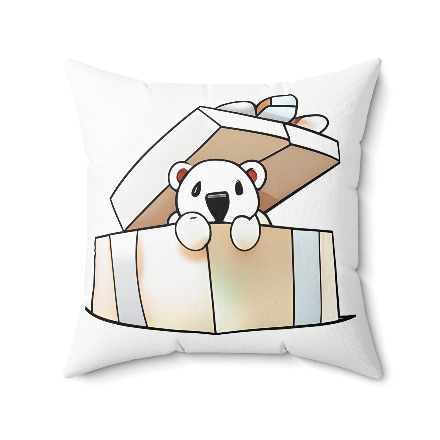 Cute Polar Bear Present Square Pillow, Polar bear gift pillow, cute pillow, Christmas Pillow, Holiday Decorative Pillow, Cute Bear Gift