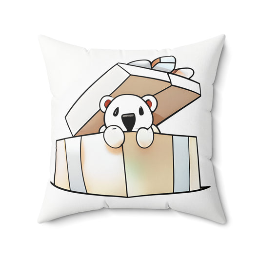 Cute Polar Bear Present Square Pillow, Polar bear gift pillow, cute pillow, Christmas Pillow, Holiday Decorative Pillow, Cute Bear Gift