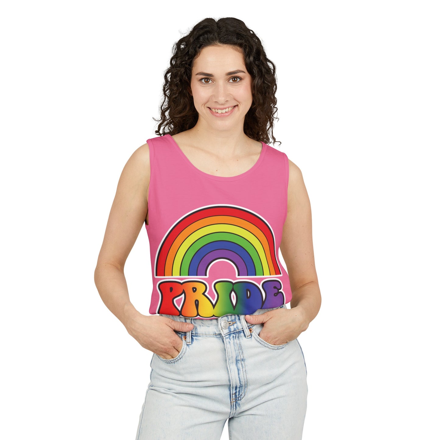 Pride Rainbow Unisex Garment-Dyed Tank Top, Pride, love is love, pride tank, rainbow tank top, show your pride, pride month, gift, lgbtq+, love tank