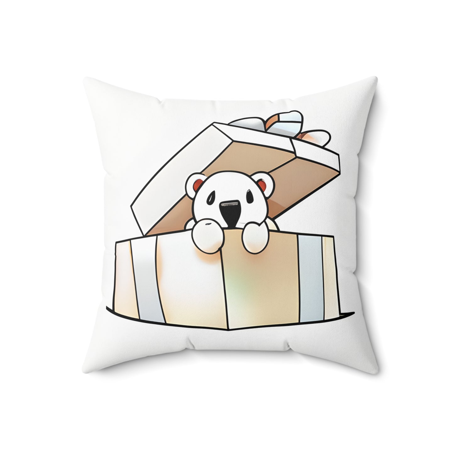 Cute Polar Bear Present Square Pillow, Polar bear gift pillow, cute pillow, Christmas Pillow, Holiday Decorative Pillow, Cute Bear Gift