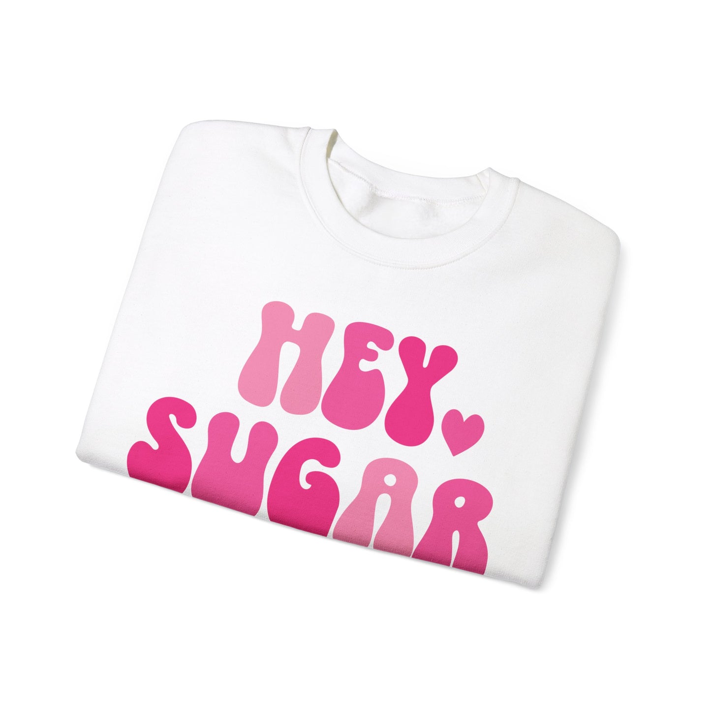 Hey Sugar heart sweatshirt, Valentines Day, sleeve prints hearts, bright pink, gift for her, Valentines sweatshirt, Cute, Trendy