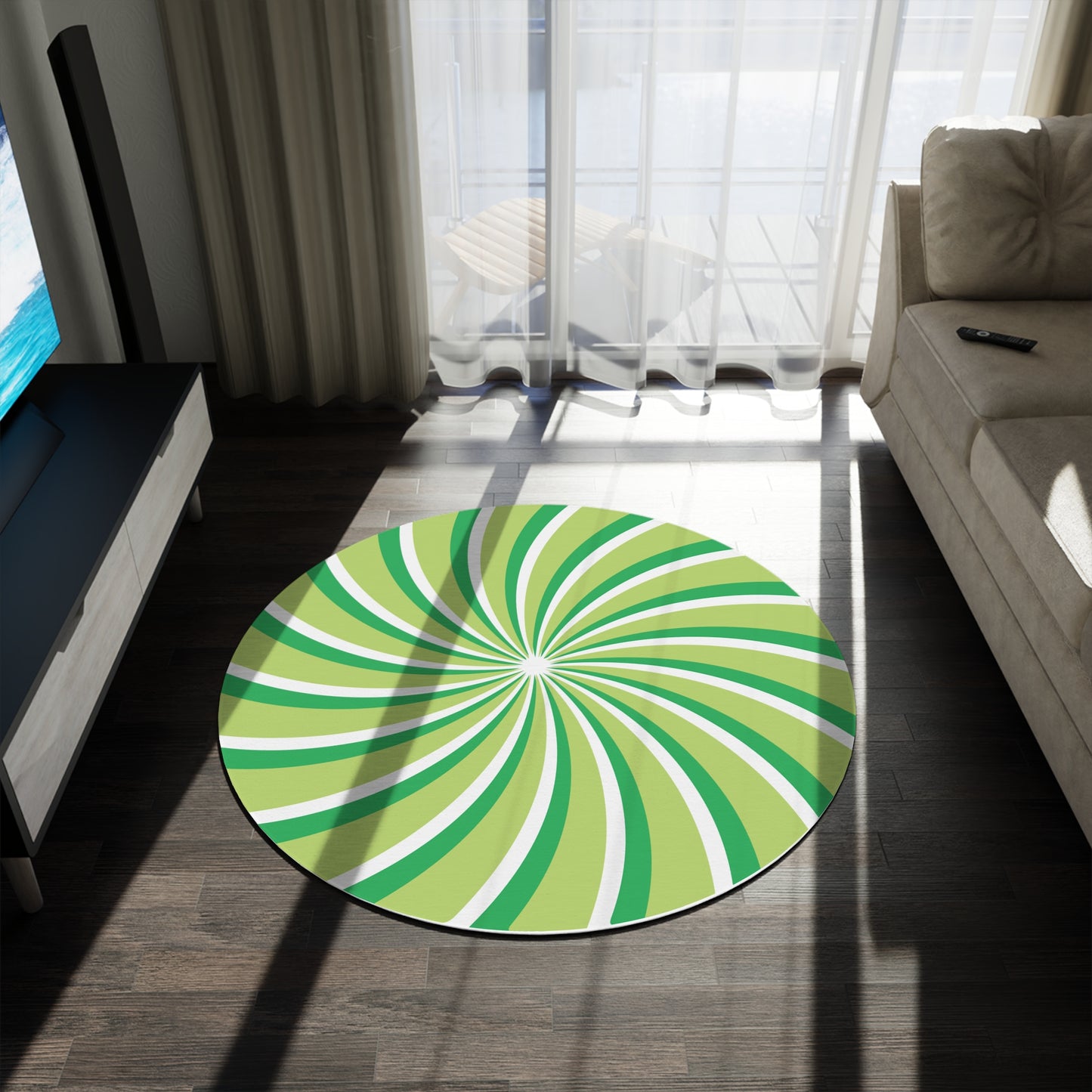 Chenille Spiral Rug, Light & Bright Green Rug, Optical Illusion, Fun rug, Christmas Decoration, Teens gift, kids room, cute bedroom decor