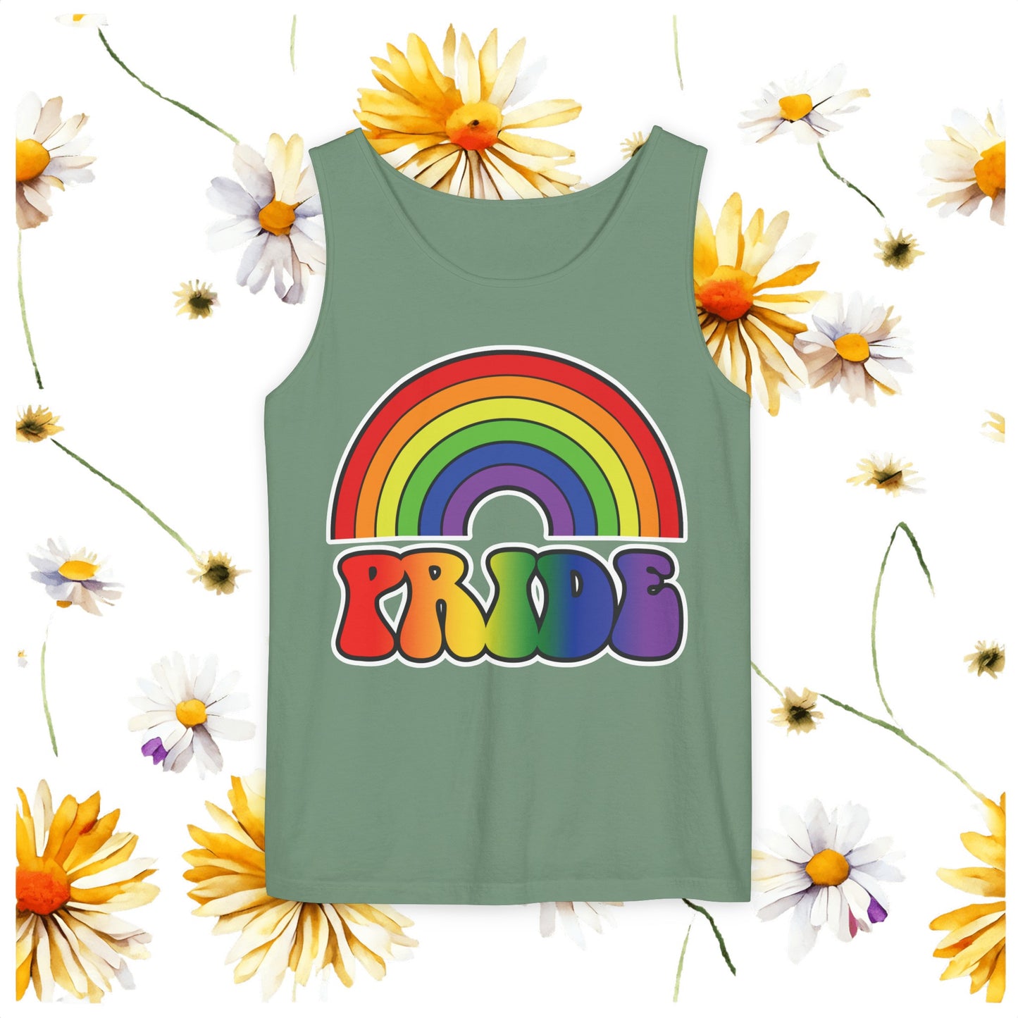 Pride Rainbow Unisex Garment-Dyed Tank Top, Pride, love is love, pride tank, rainbow tank top, show your pride, pride month, gift, lgbtq+, love tank