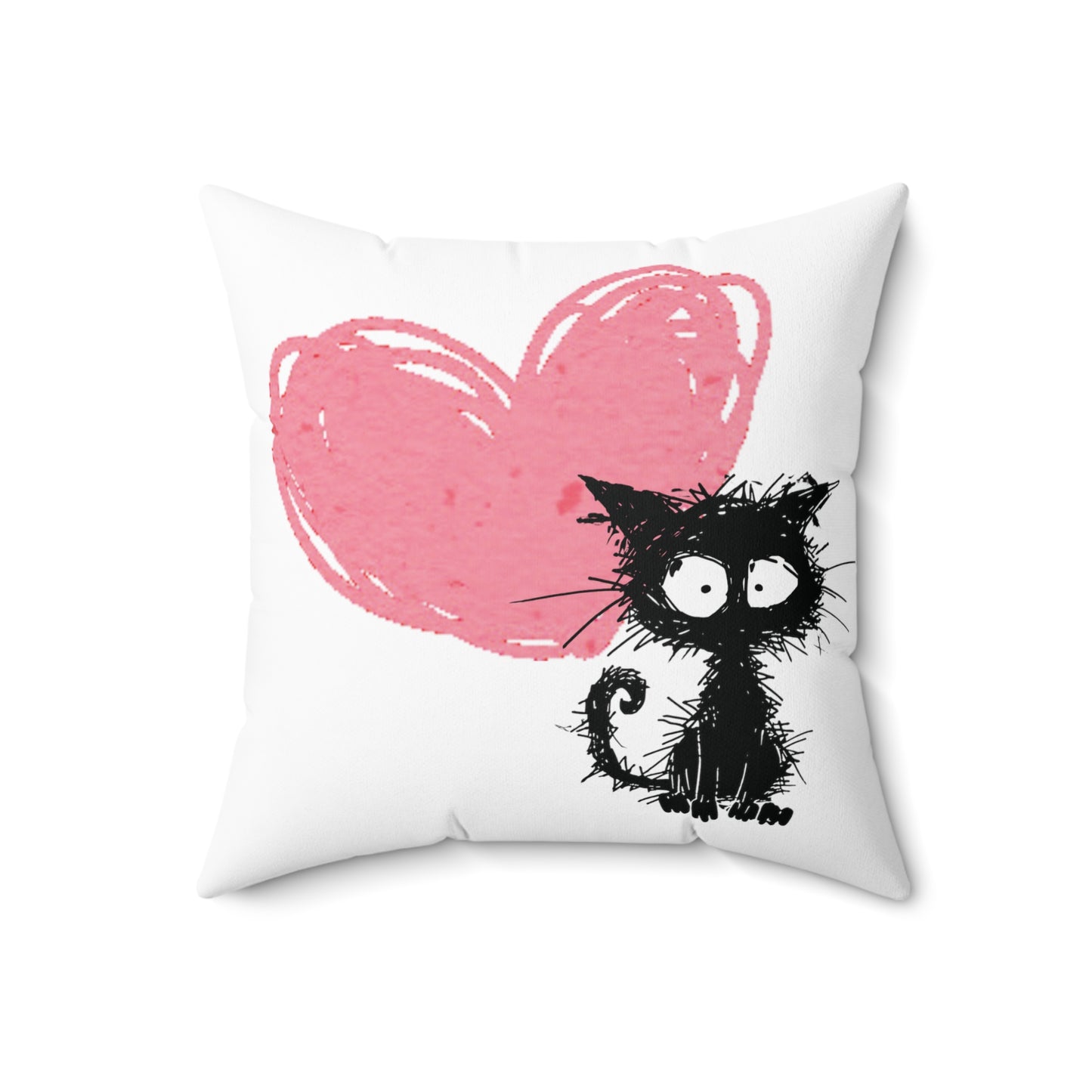 Frazzle Cat with Scribbled Heart Square Pillow, Funny Pillow, Valentine's Day gift, Cat lover, Cute gift for her