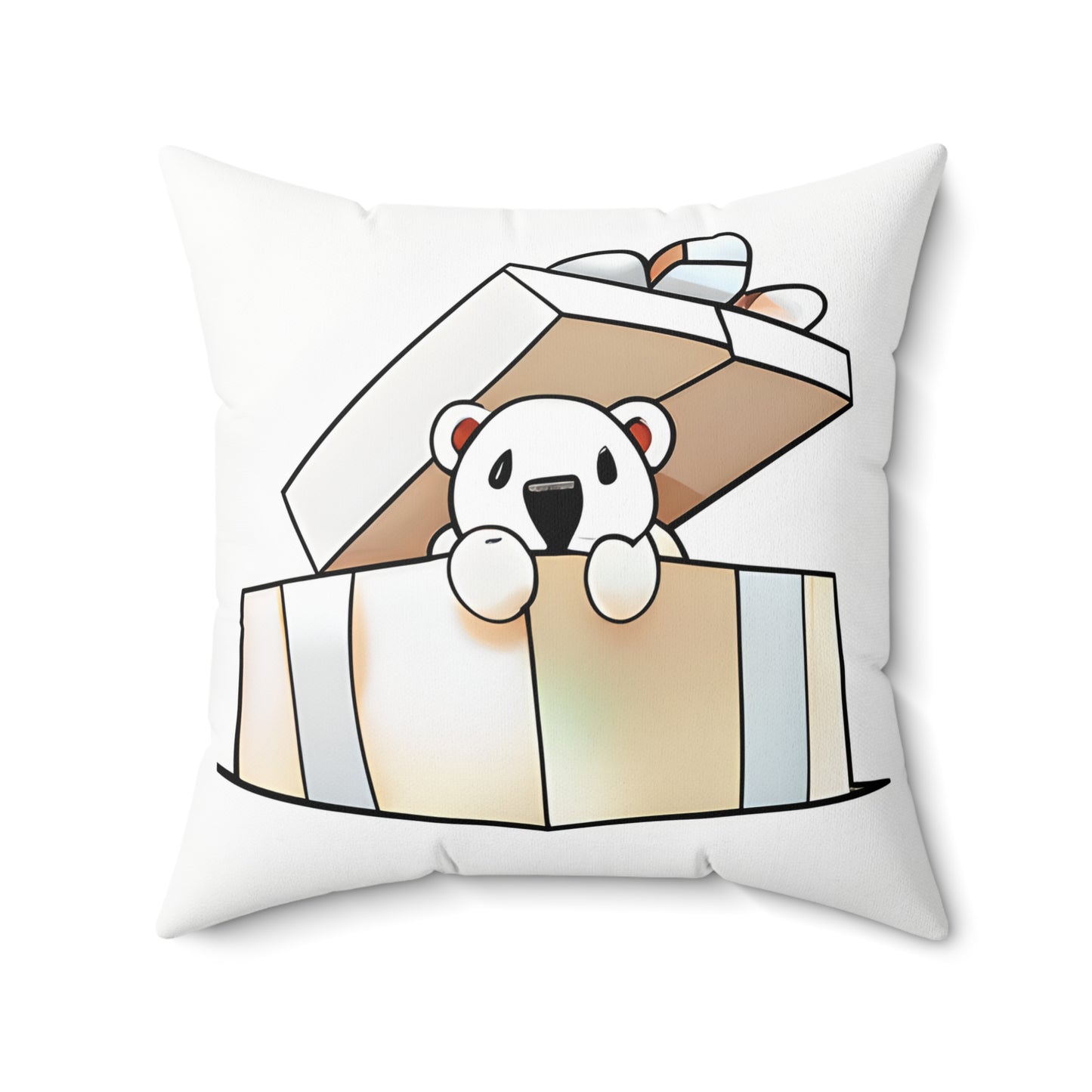 Cute Polar Bear Present Square Pillow, Polar bear gift pillow, cute pillow, Christmas Pillow, Holiday Decorative Pillow, Cute Bear Gift