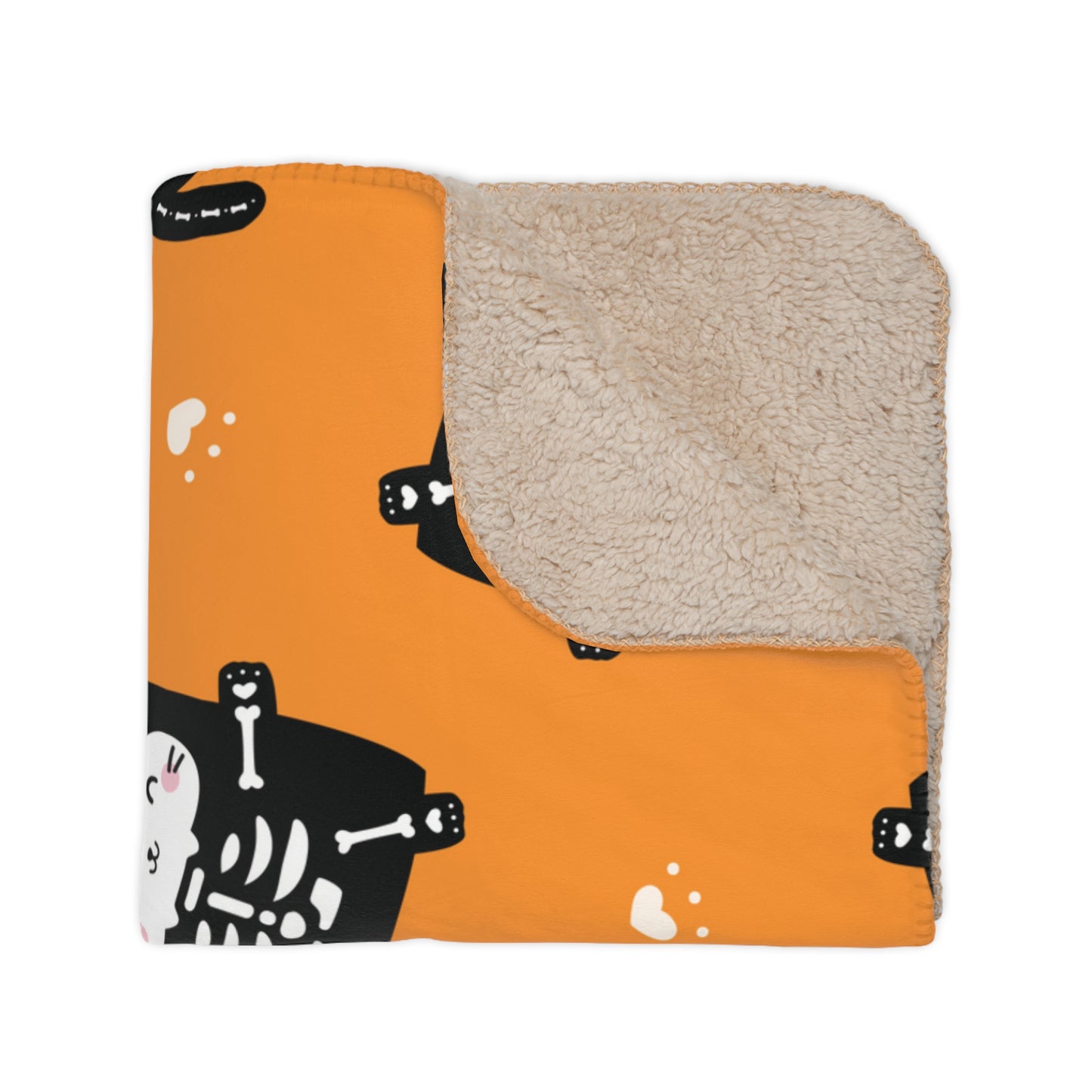 Skelekitty Tan super soft Halloween Sherpa Blanket