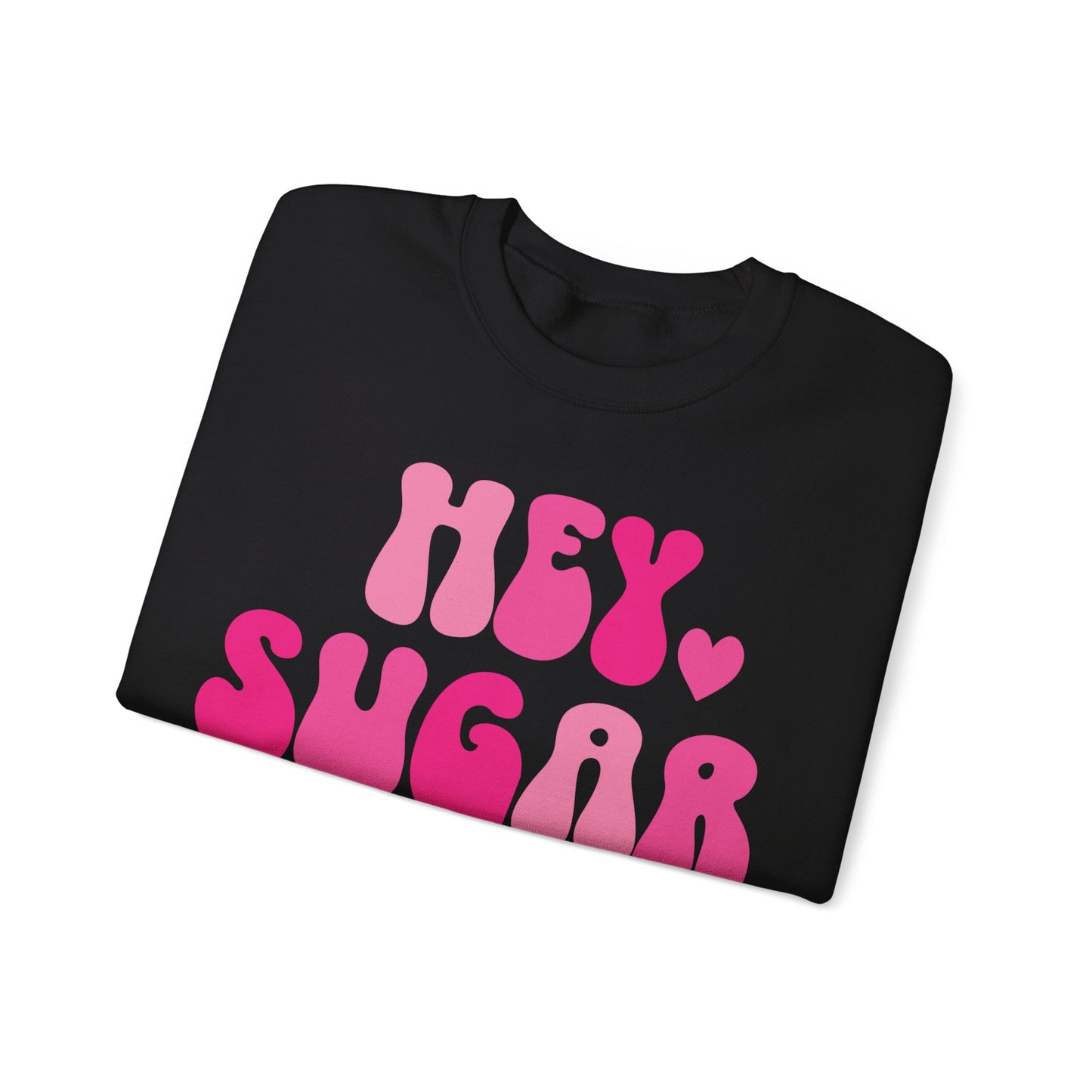 Hey Sugar heart sweatshirt, Valentines Day, sleeve prints hearts, bright pink, gift for her, Valentines sweatshirt, Cute, Trendy