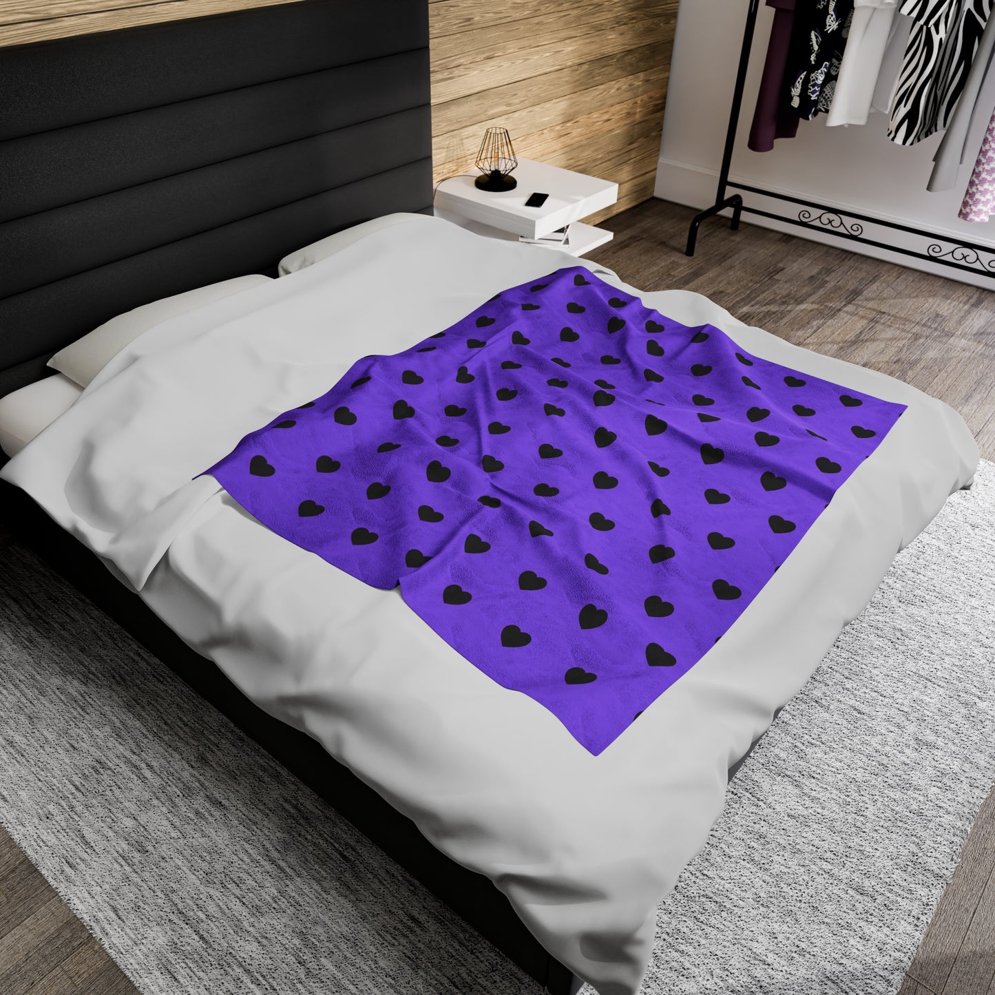 Purple and Black Heart Velveteen Plush Blanket