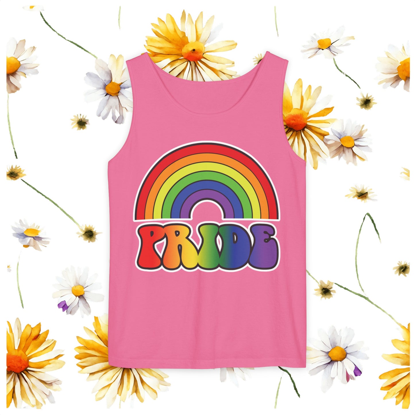 Pride Rainbow Unisex Garment-Dyed Tank Top, Pride, love is love, pride tank, rainbow tank top, show your pride, pride month, gift, lgbtq+, love tank