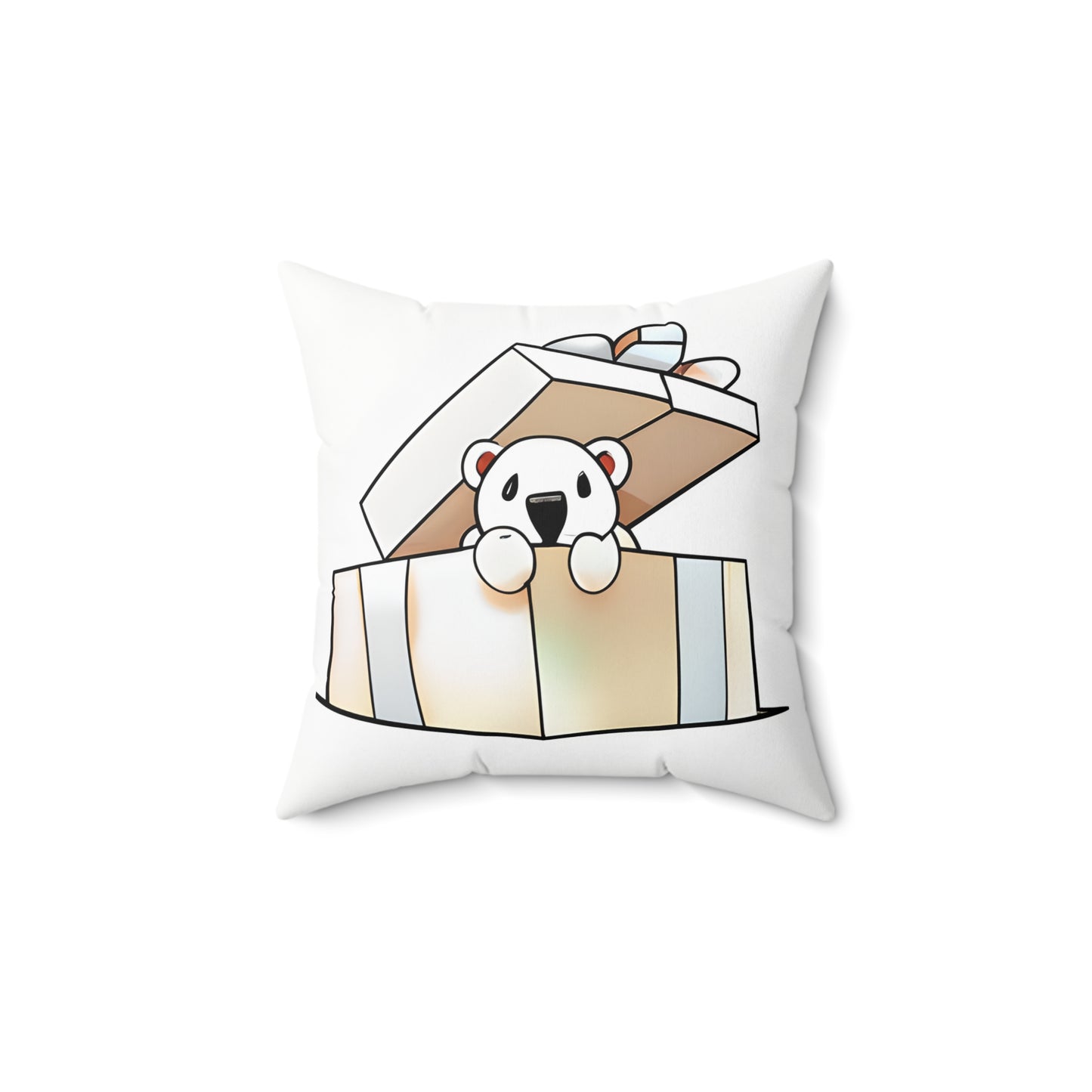 Cute Polar Bear Present Square Pillow, Polar bear gift pillow, cute pillow, Christmas Pillow, Holiday Decorative Pillow, Cute Bear Gift