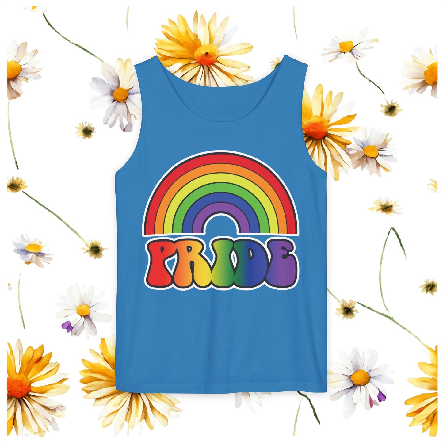 Pride Rainbow Unisex Garment-Dyed Tank Top, Pride, love is love, pride tank, rainbow tank top, show your pride, pride month, gift, lgbtq+, love tank