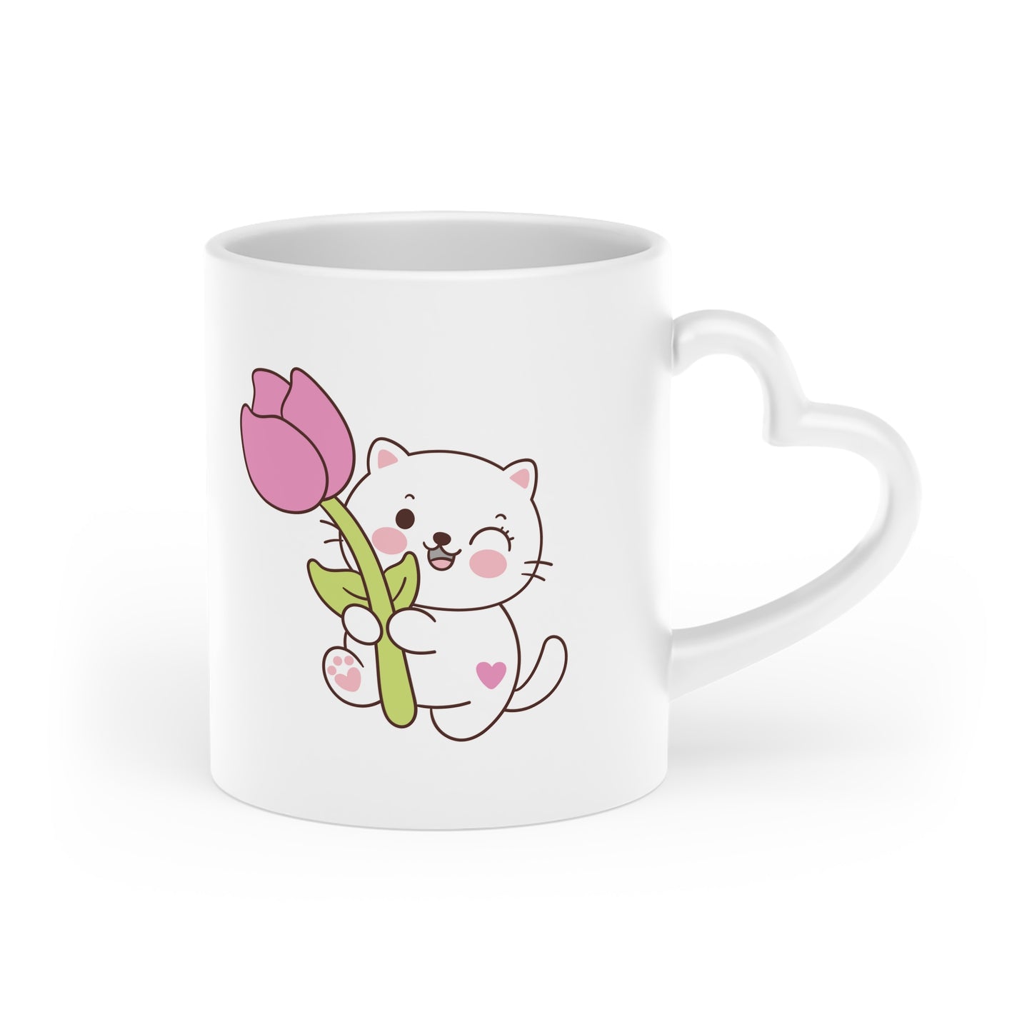 Cute Cat Mug for Valentines Day, Coffee mug for wife, girlfriend, Cute Mug, Heart handle mug, Valentines Day Gift, Cat mug