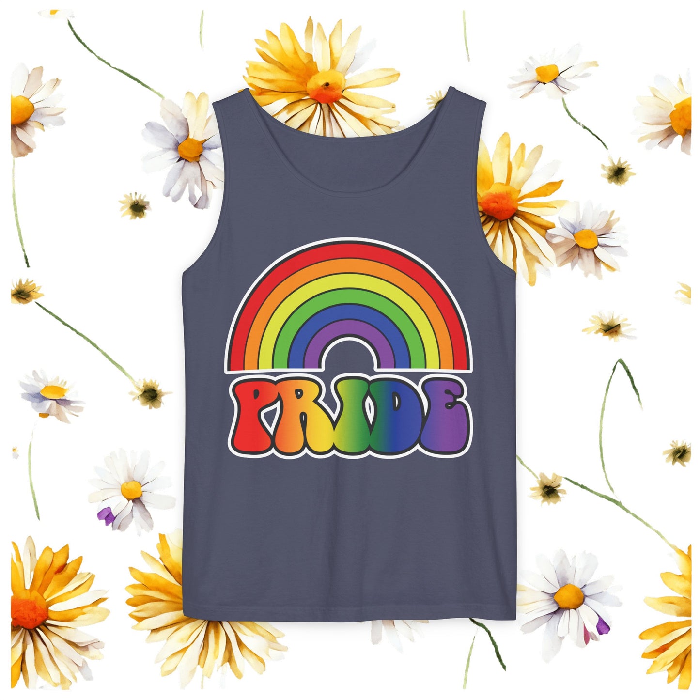 Pride Rainbow Unisex Garment-Dyed Tank Top, Pride, love is love, pride tank, rainbow tank top, show your pride, pride month, gift, lgbtq+, love tank