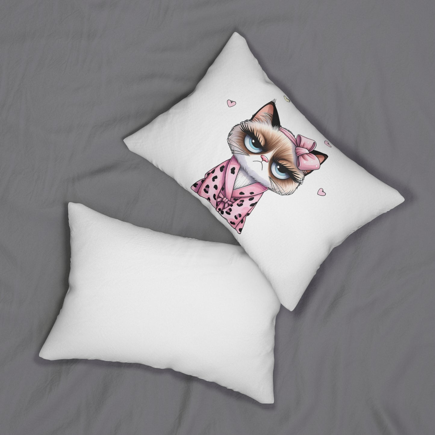 Sleepy Cat Spun Polyester Lumbar Pillow, Cat Mom, Cat Lover, Cat gift, sleepy cat in bathrobe, cute pillow, funny cat cat decor