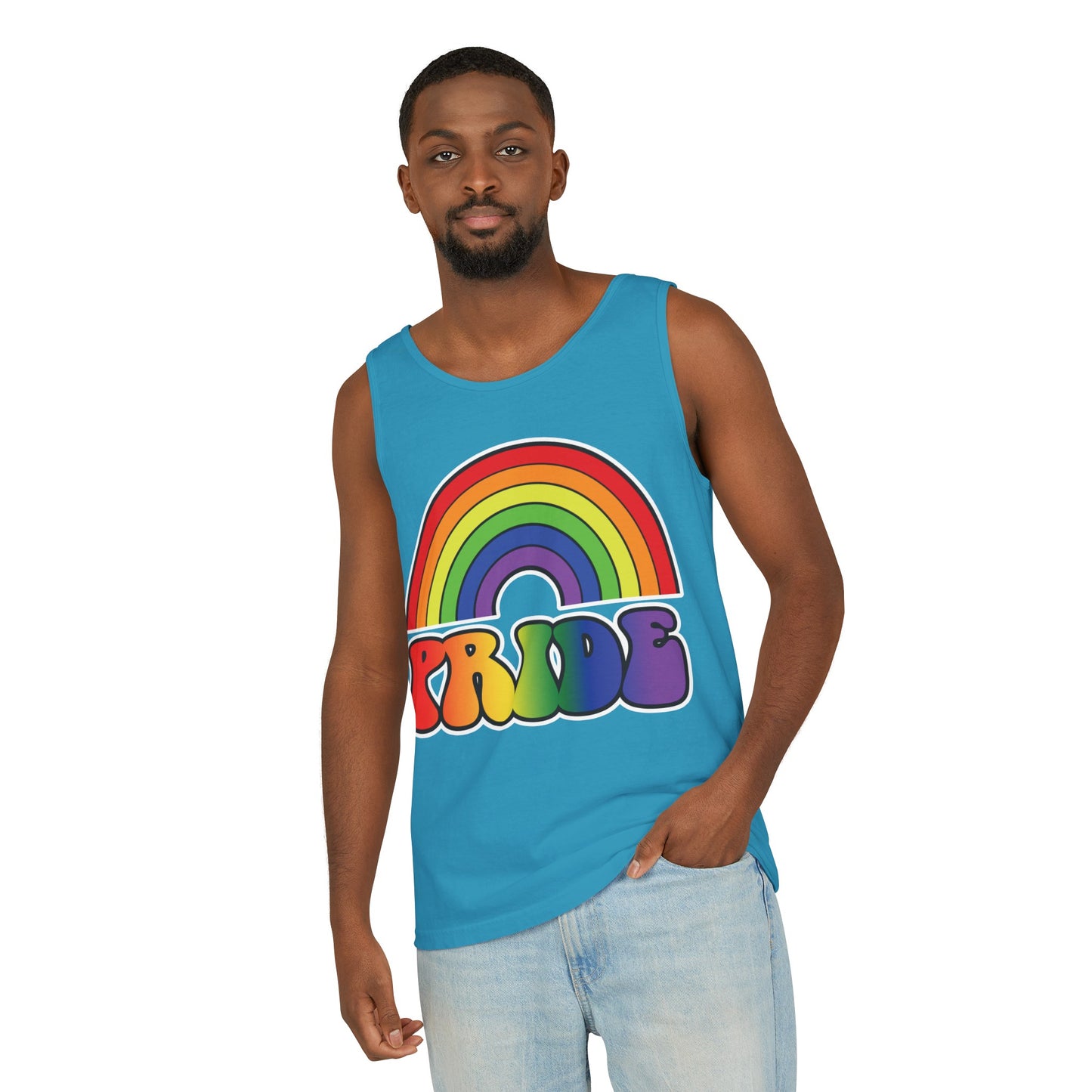 Pride Rainbow Unisex Garment-Dyed Tank Top, Pride, love is love, pride tank, rainbow tank top, show your pride, pride month, gift, lgbtq+, love tank