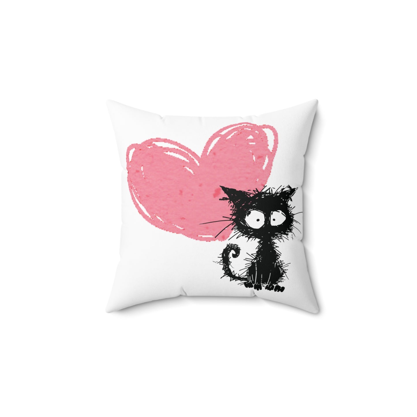 Frazzle Cat with Scribbled Heart Square Pillow, Funny Pillow, Valentine's Day gift, Cat lover, Cute gift for her