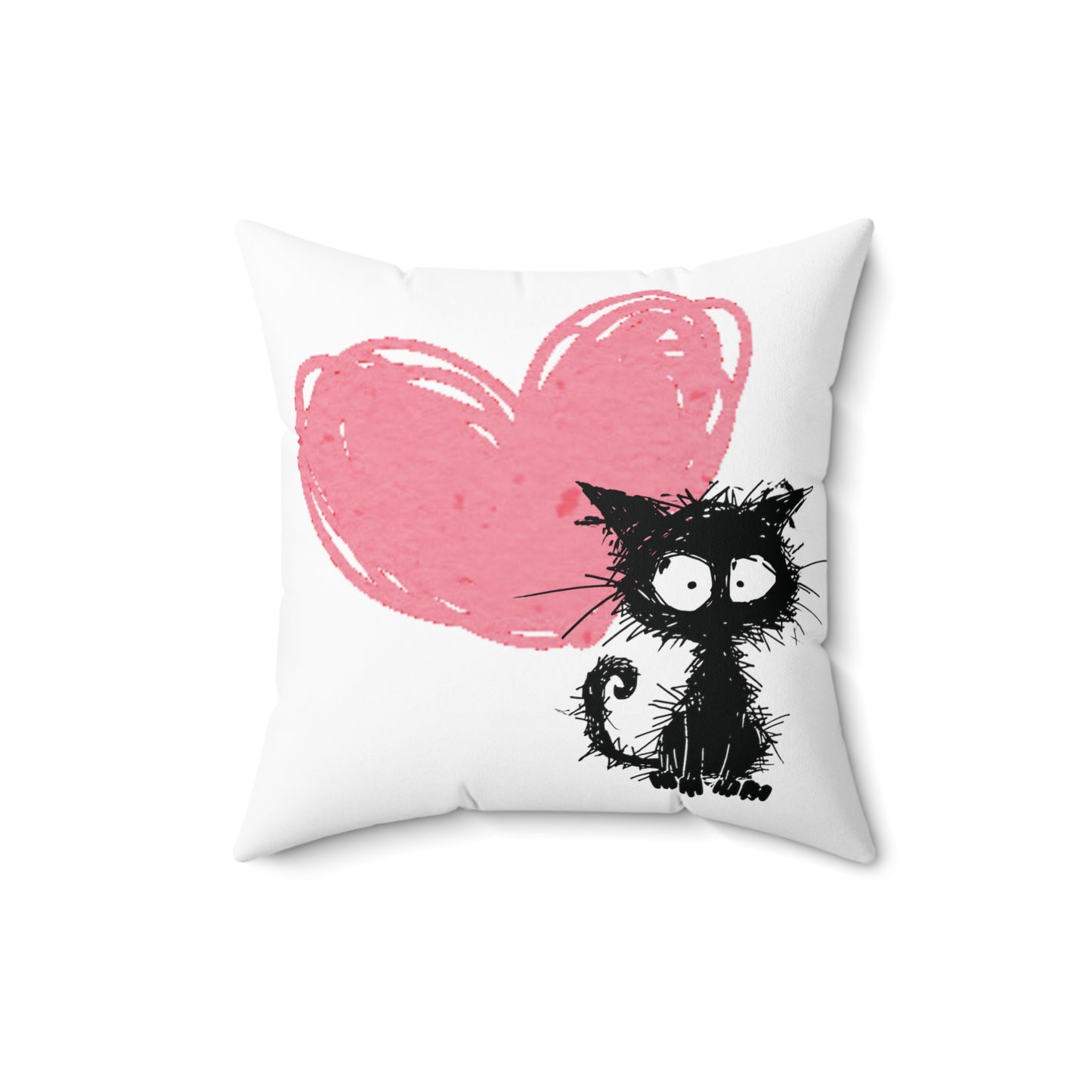 Frazzle Cat with Scribbled Heart Square Pillow, Funny Pillow, Valentine's Day gift, Cat lover, Cute gift for her