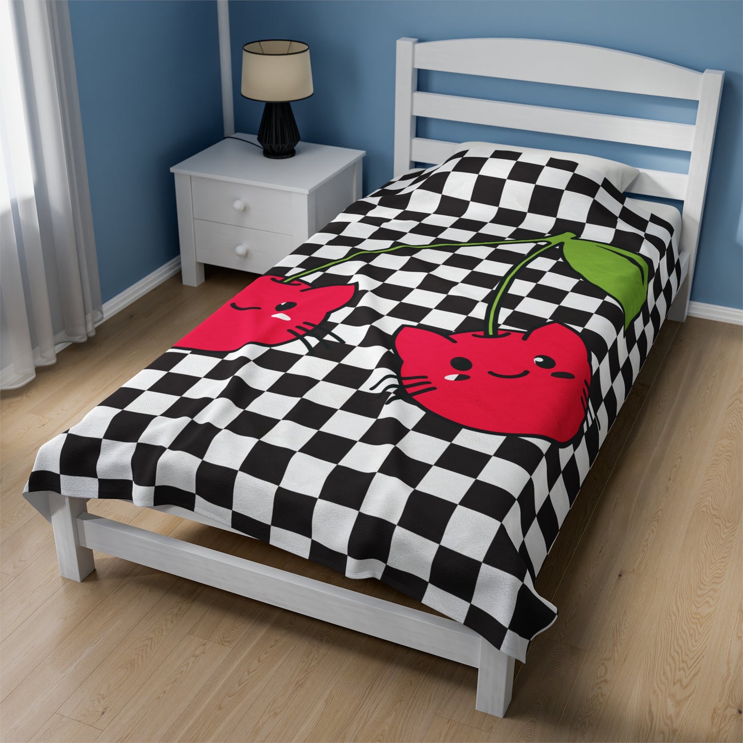 Cherry Cat Velveteen Plush Blanket