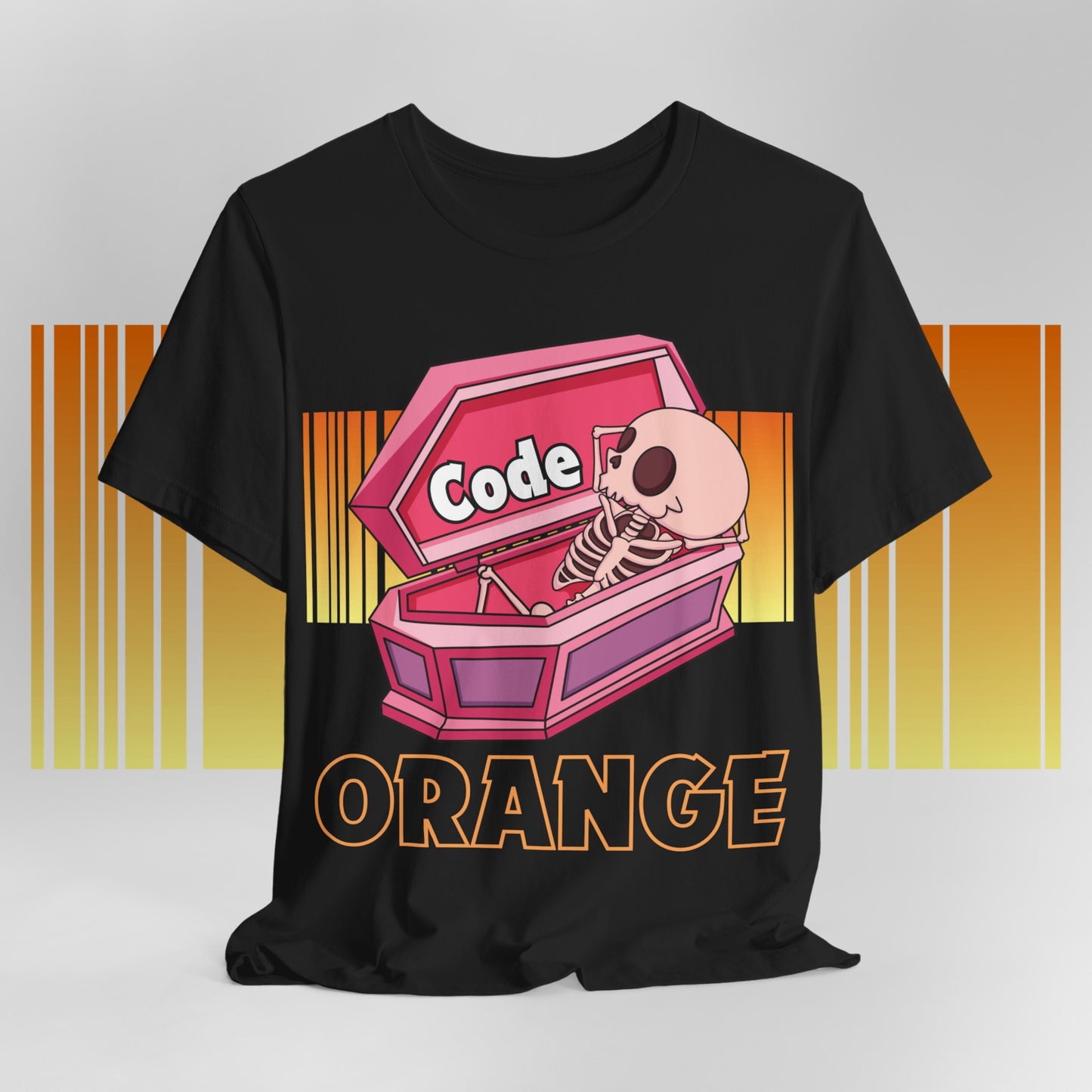 Code Orange Halloween Summerween Skeleton Coffin Orange Barcode Trending Summer Tee shirt T-shirt Halloween lover Goth Gothic Witchy Vibe