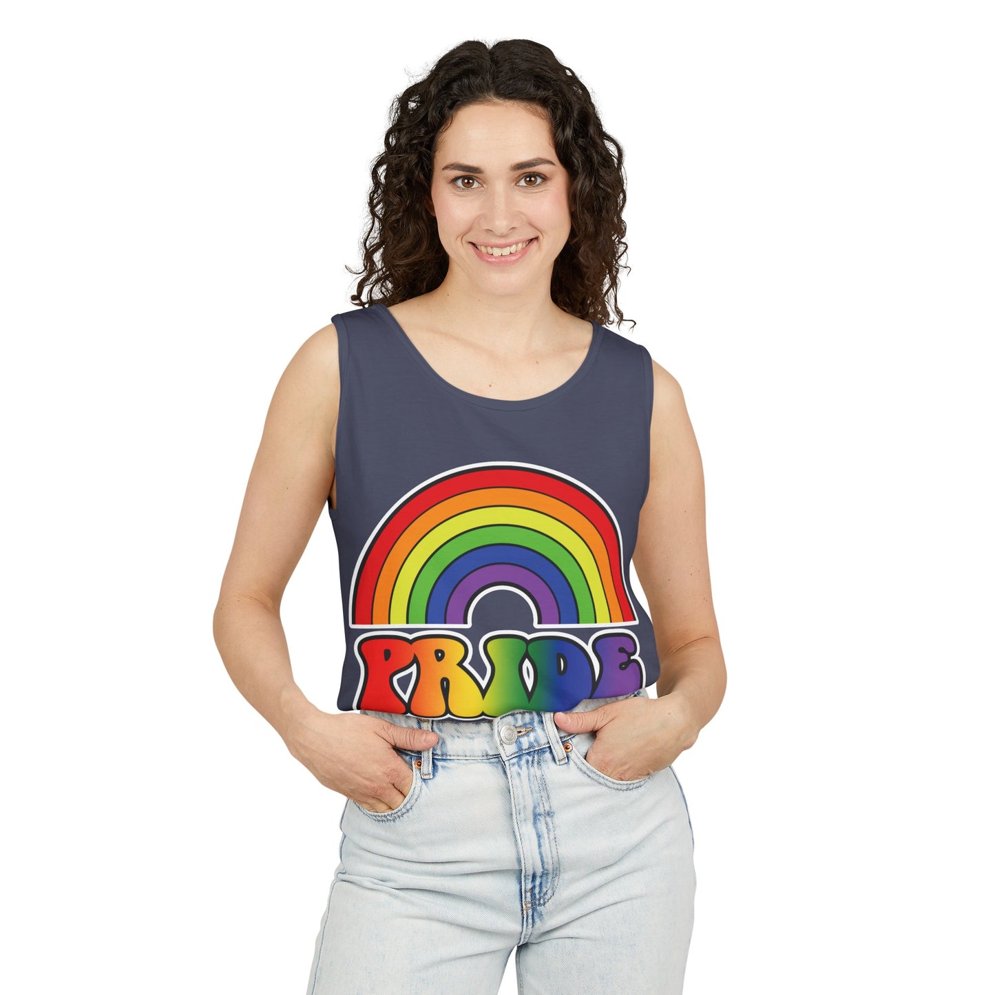 Pride Rainbow Unisex Garment-Dyed Tank Top, Pride, love is love, pride tank, rainbow tank top, show your pride, pride month, gift, lgbtq+, love tank