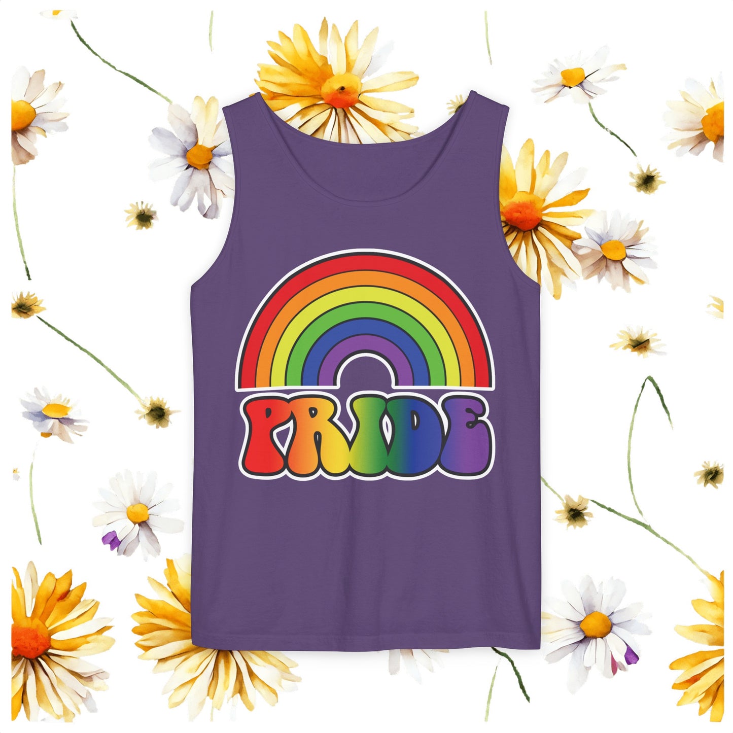 Pride Rainbow Unisex Garment-Dyed Tank Top, Pride, love is love, pride tank, rainbow tank top, show your pride, pride month, gift, lgbtq+, love tank