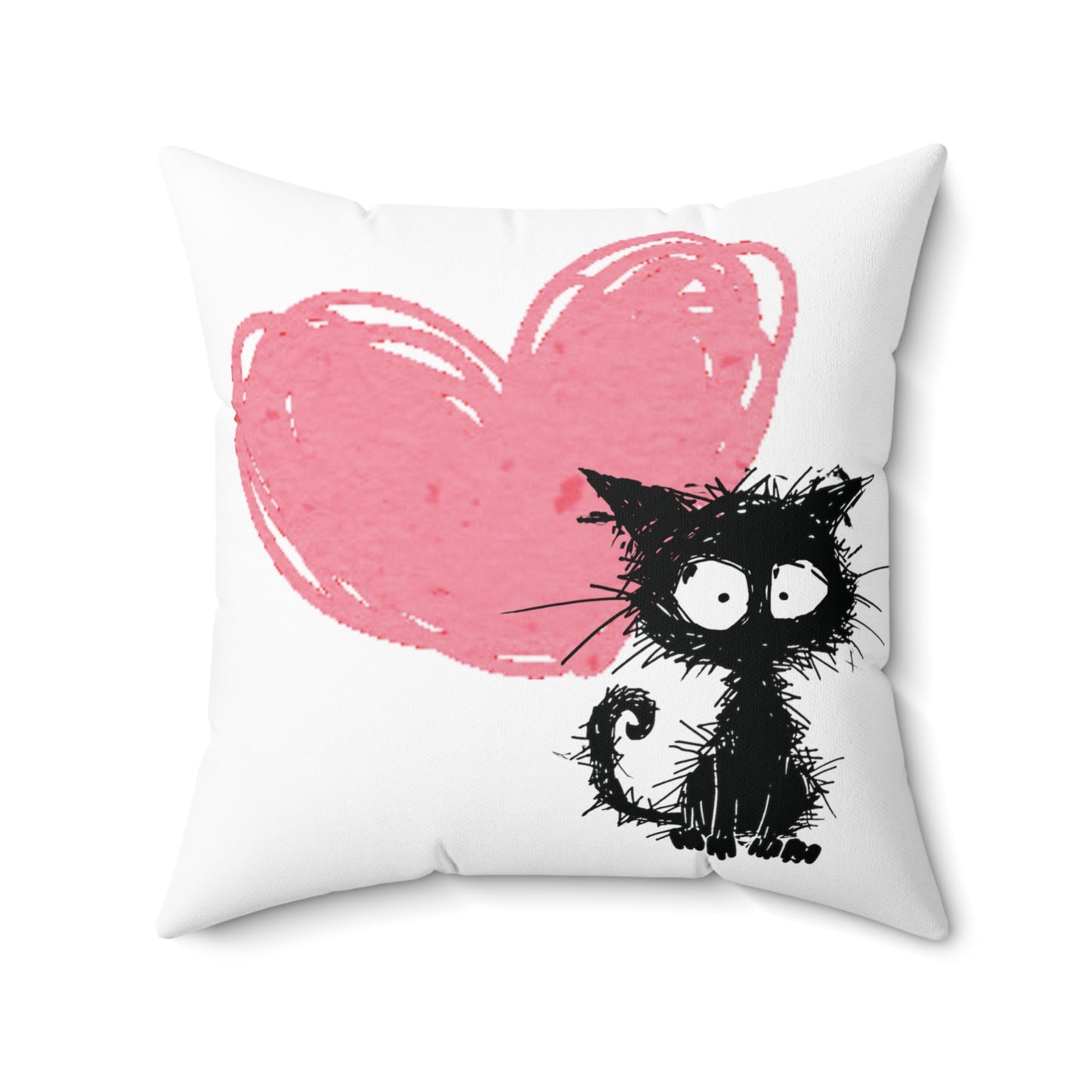 Frazzle Cat with Scribbled Heart Square Pillow, Funny Pillow, Valentine's Day gift, Cat lover, Cute gift for her