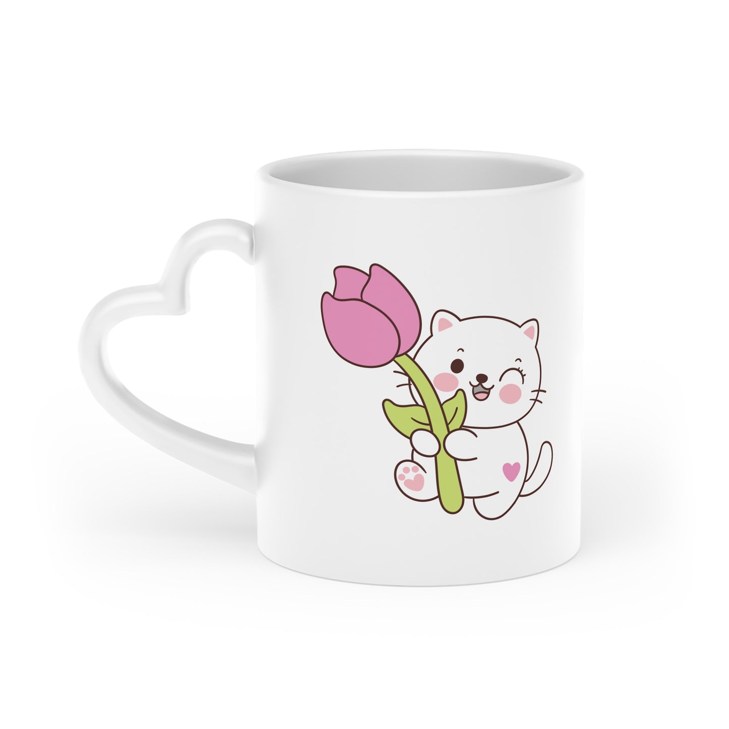 Cute Cat Mug for Valentines Day, Coffee mug for wife, girlfriend, Cute Mug, Heart handle mug, Valentines Day Gift, Cat mug