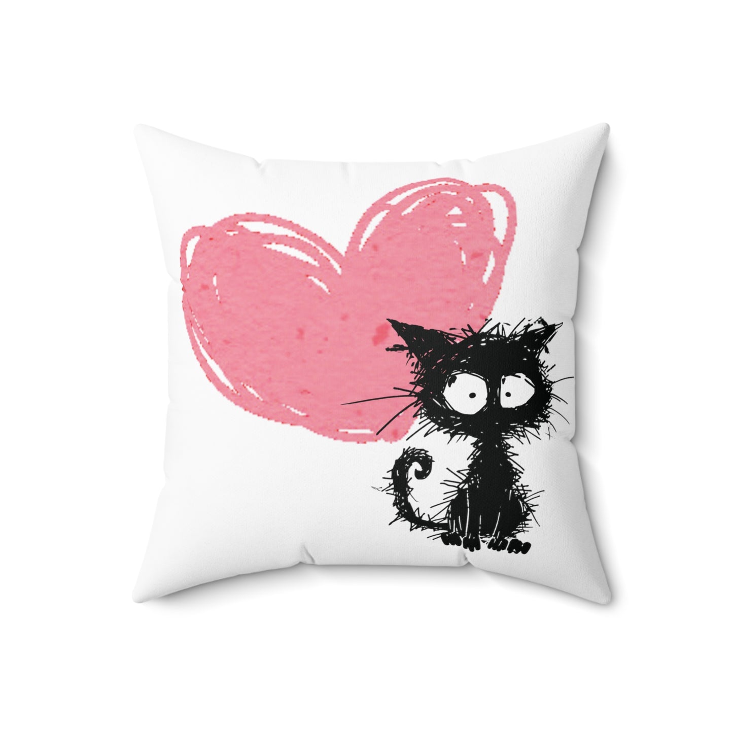 Frazzle Cat with Scribbled Heart Square Pillow, Funny Pillow, Valentine's Day gift, Cat lover, Cute gift for her