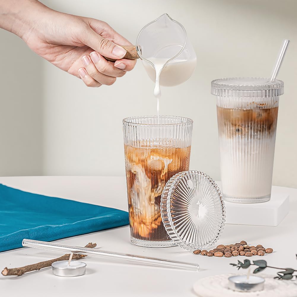 Combler 12 oz Glass Cups with Lids and Straws