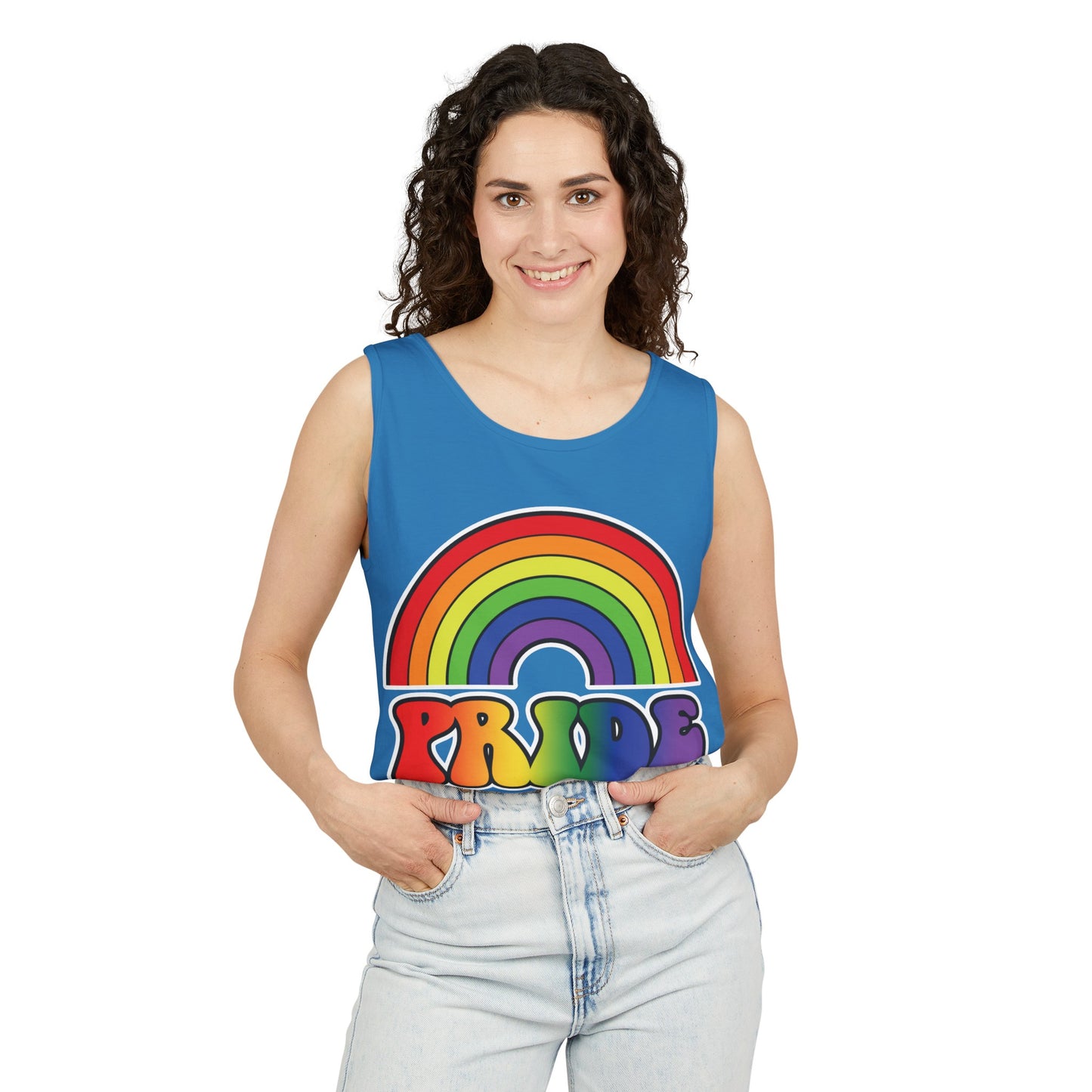 Pride Rainbow Unisex Garment-Dyed Tank Top, Pride, love is love, pride tank, rainbow tank top, show your pride, pride month, gift, lgbtq+, love tank