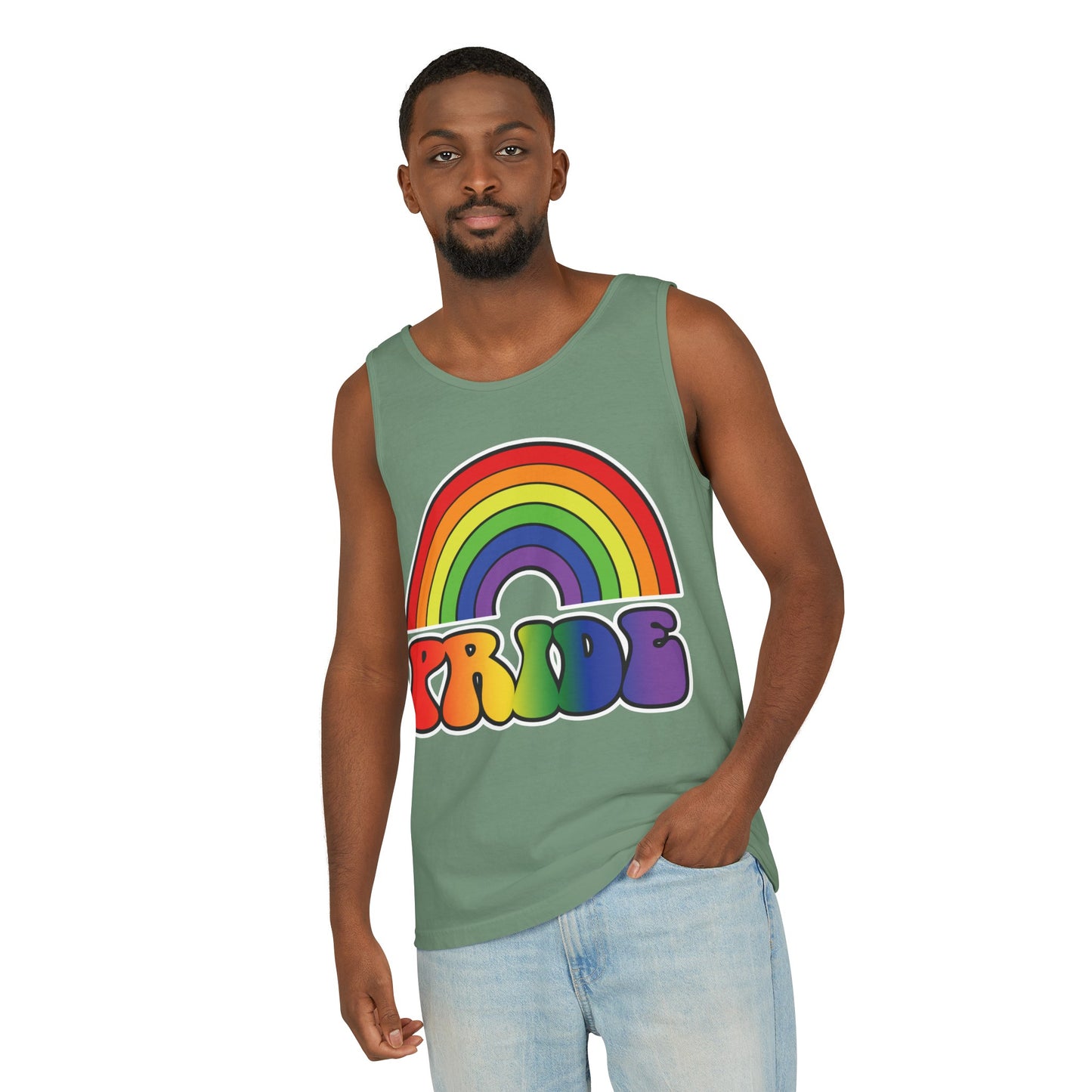 Pride Rainbow Unisex Garment-Dyed Tank Top, Pride, love is love, pride tank, rainbow tank top, show your pride, pride month, gift, lgbtq+, love tank