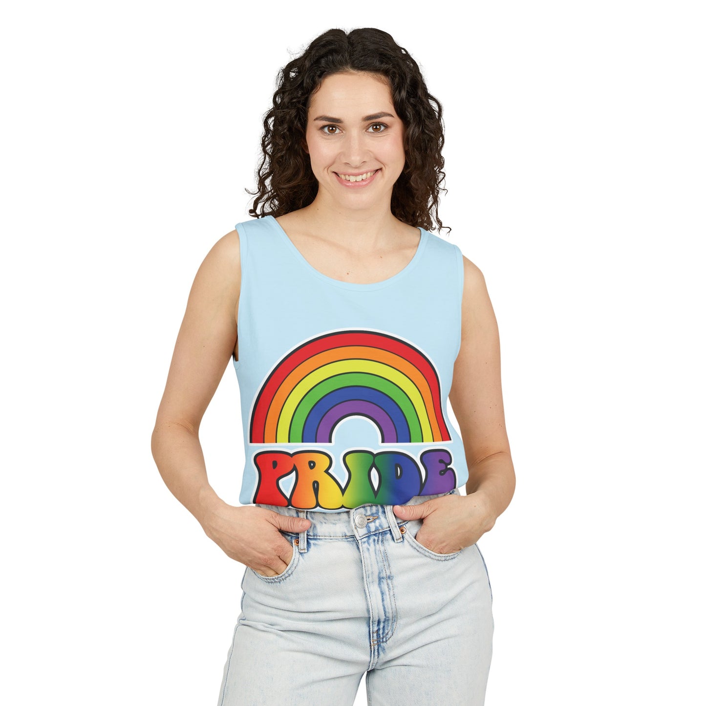 Pride Rainbow Unisex Garment-Dyed Tank Top, Pride, love is love, pride tank, rainbow tank top, show your pride, pride month, gift, lgbtq+, love tank