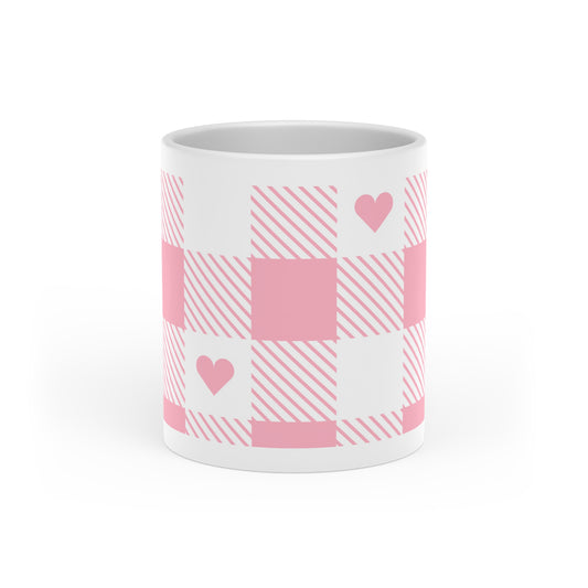 Heart-Shaped Mug for Valentines Day, Coffee mug for wife, girlfriend, Cute Mug, Heart handle mug, Valentines Day Gift, Heart checkerboard