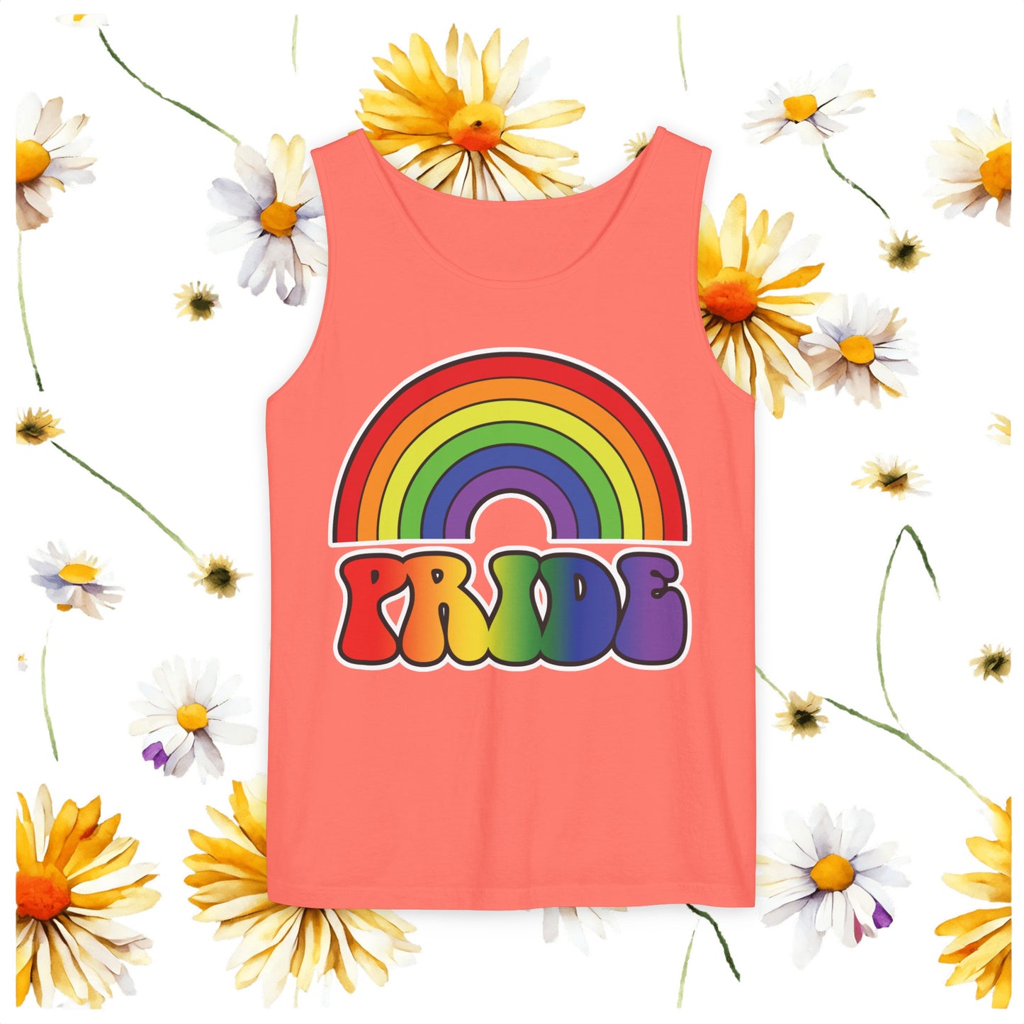 Pride Rainbow Unisex Garment-Dyed Tank Top, Pride, love is love, pride tank, rainbow tank top, show your pride, pride month, gift, lgbtq+, love tank