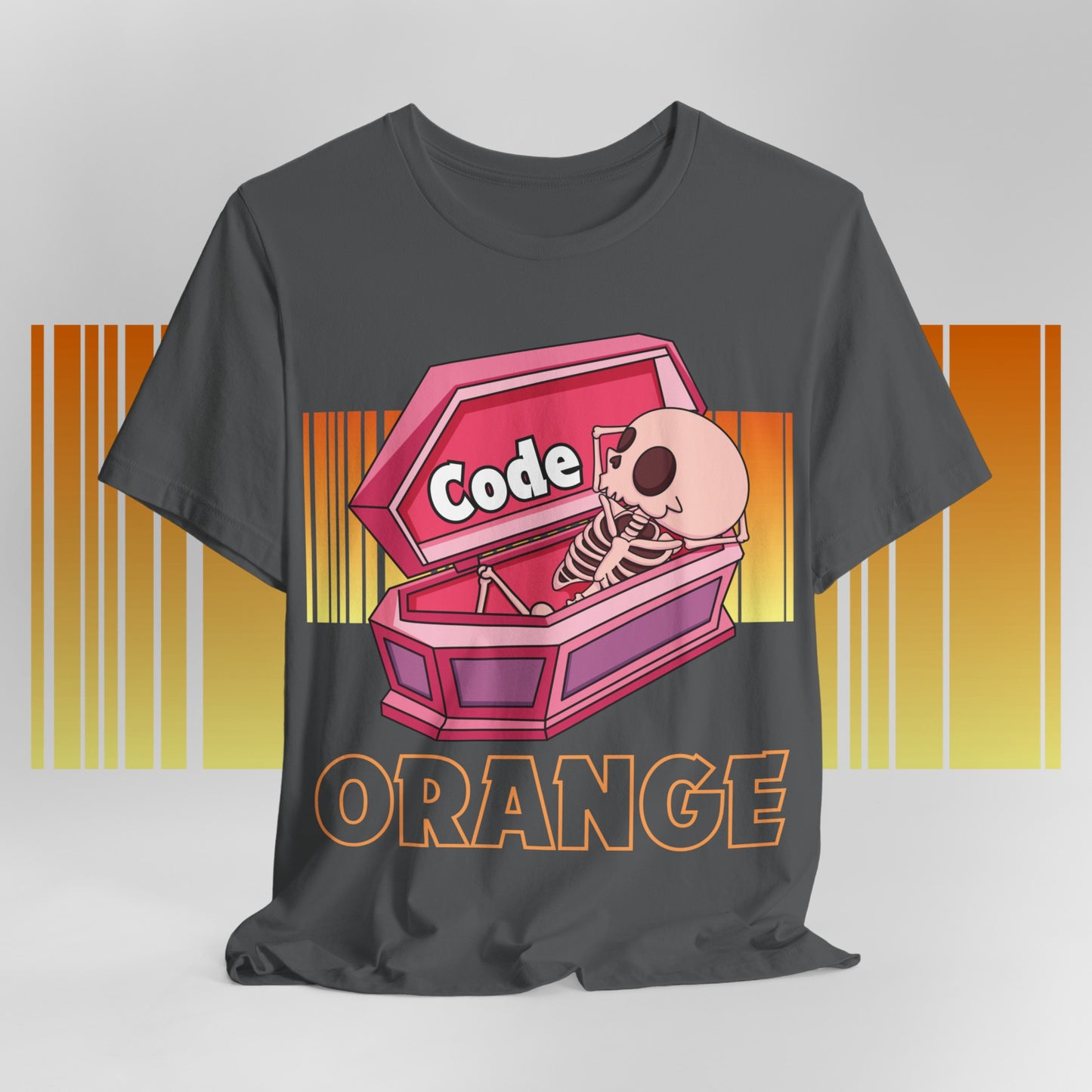 Code Orange Halloween Summerween Skeleton Coffin Orange Barcode Trending Summer Tee shirt T-shirt Halloween lover Goth Gothic Witchy Vibe